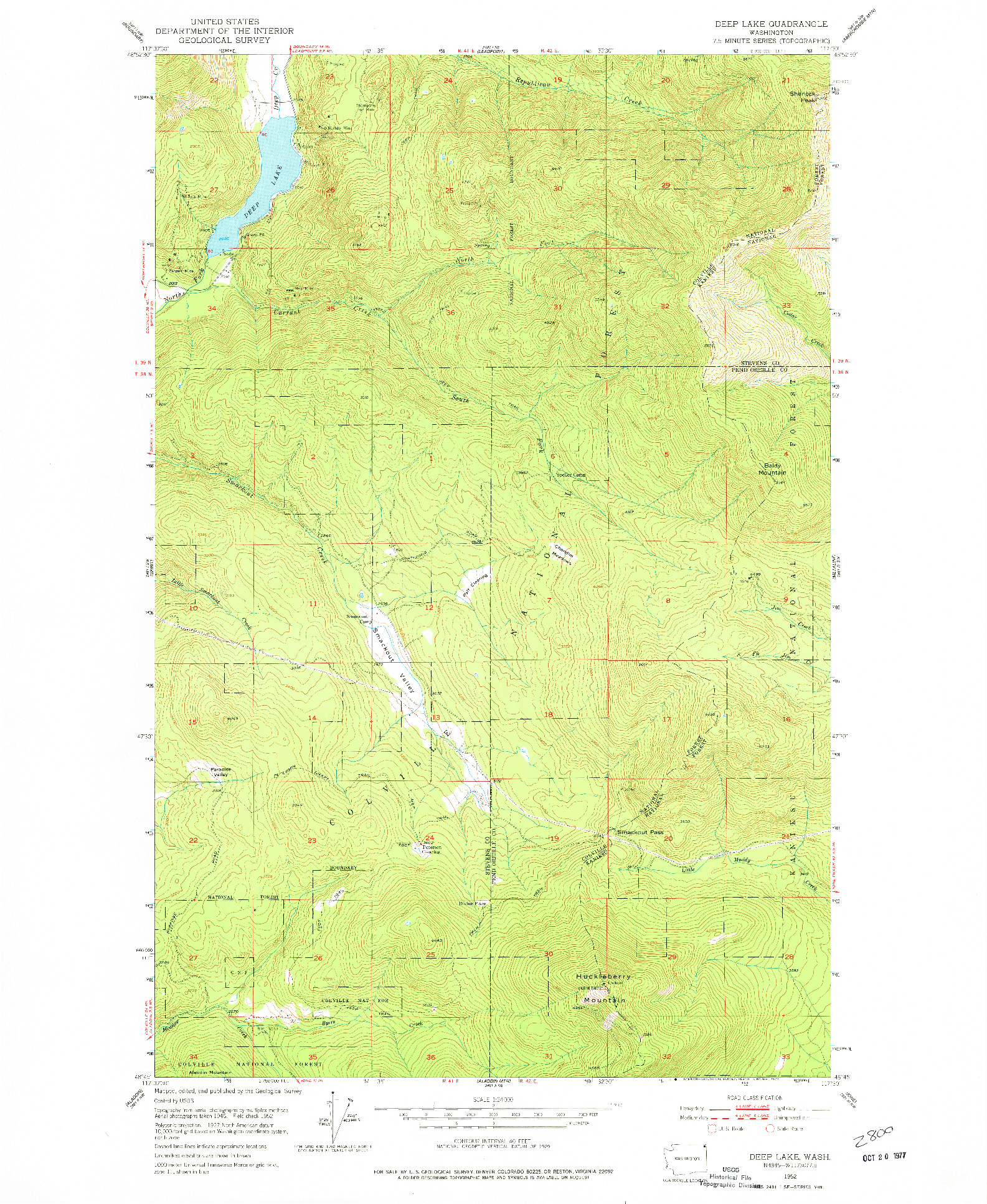 USGS 1:24000-SCALE QUADRANGLE FOR DEEP LAKE, WA 1952