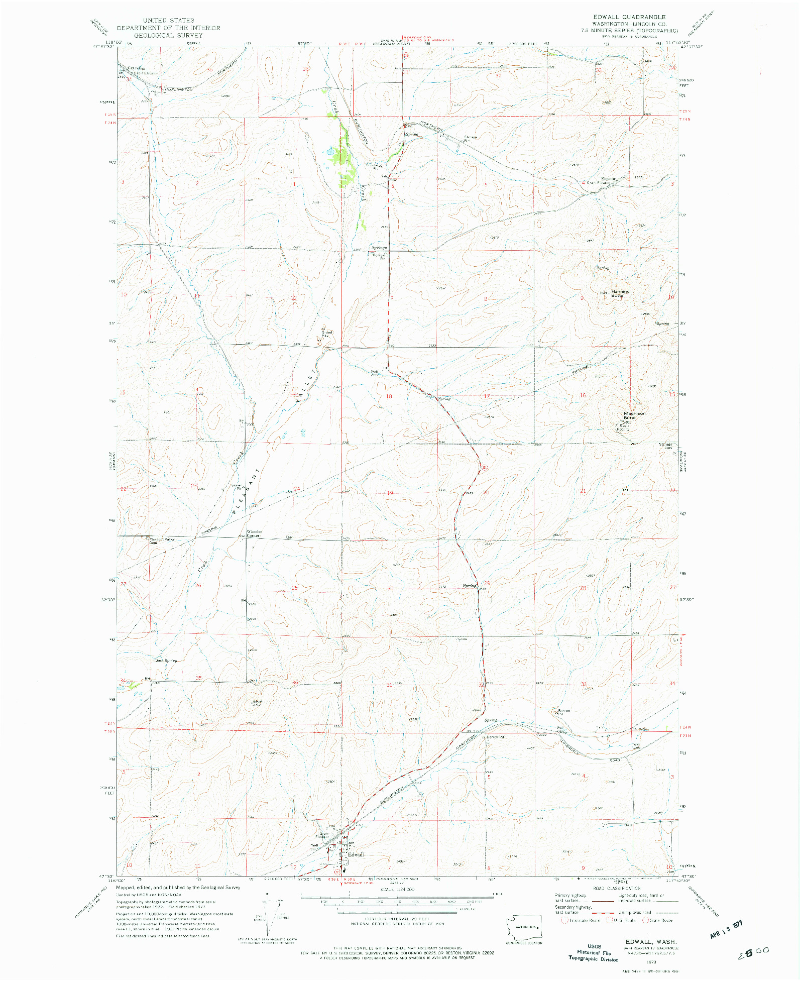 USGS 1:24000-SCALE QUADRANGLE FOR EDWALL, WA 1973