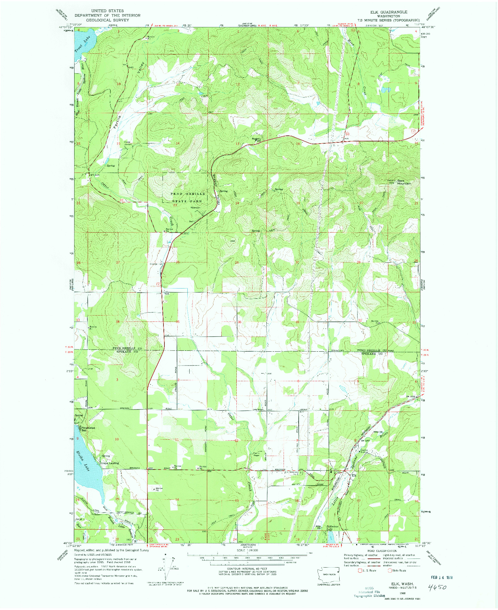 USGS 1:24000-SCALE QUADRANGLE FOR ELK, WA 1968