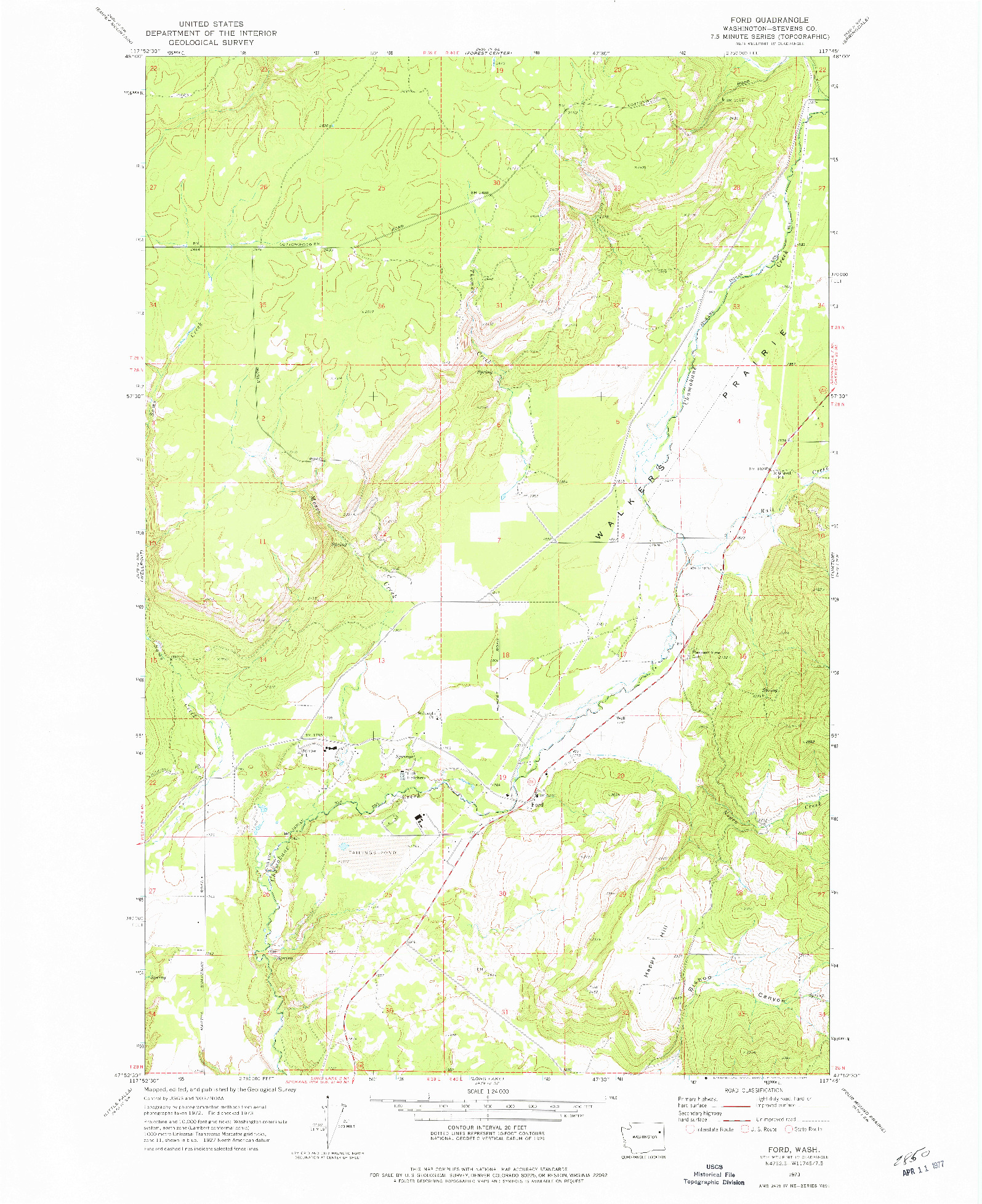 USGS 1:24000-SCALE QUADRANGLE FOR FORD, WA 1973