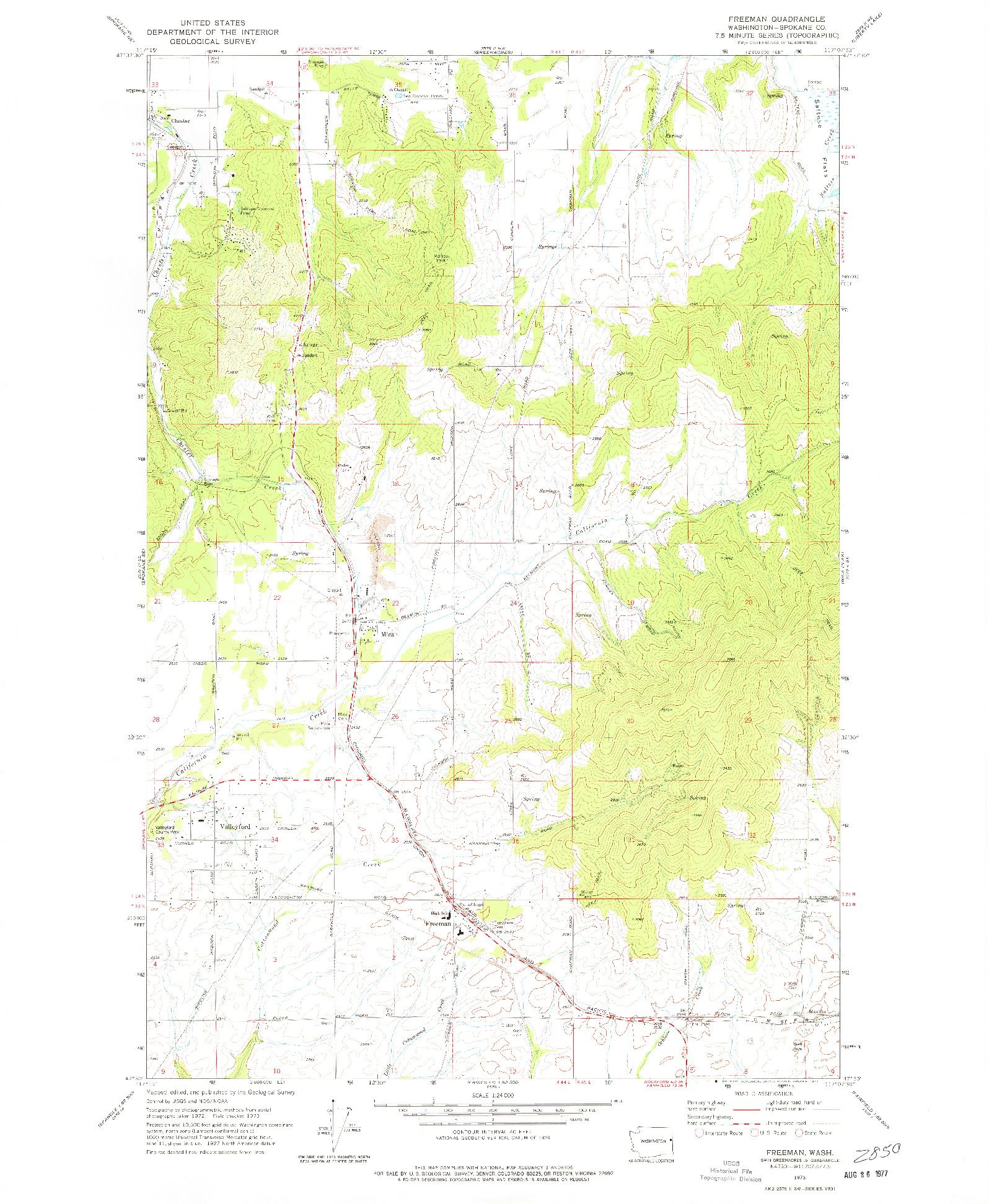 USGS 1:24000-SCALE QUADRANGLE FOR FREEMAN, WA 1973