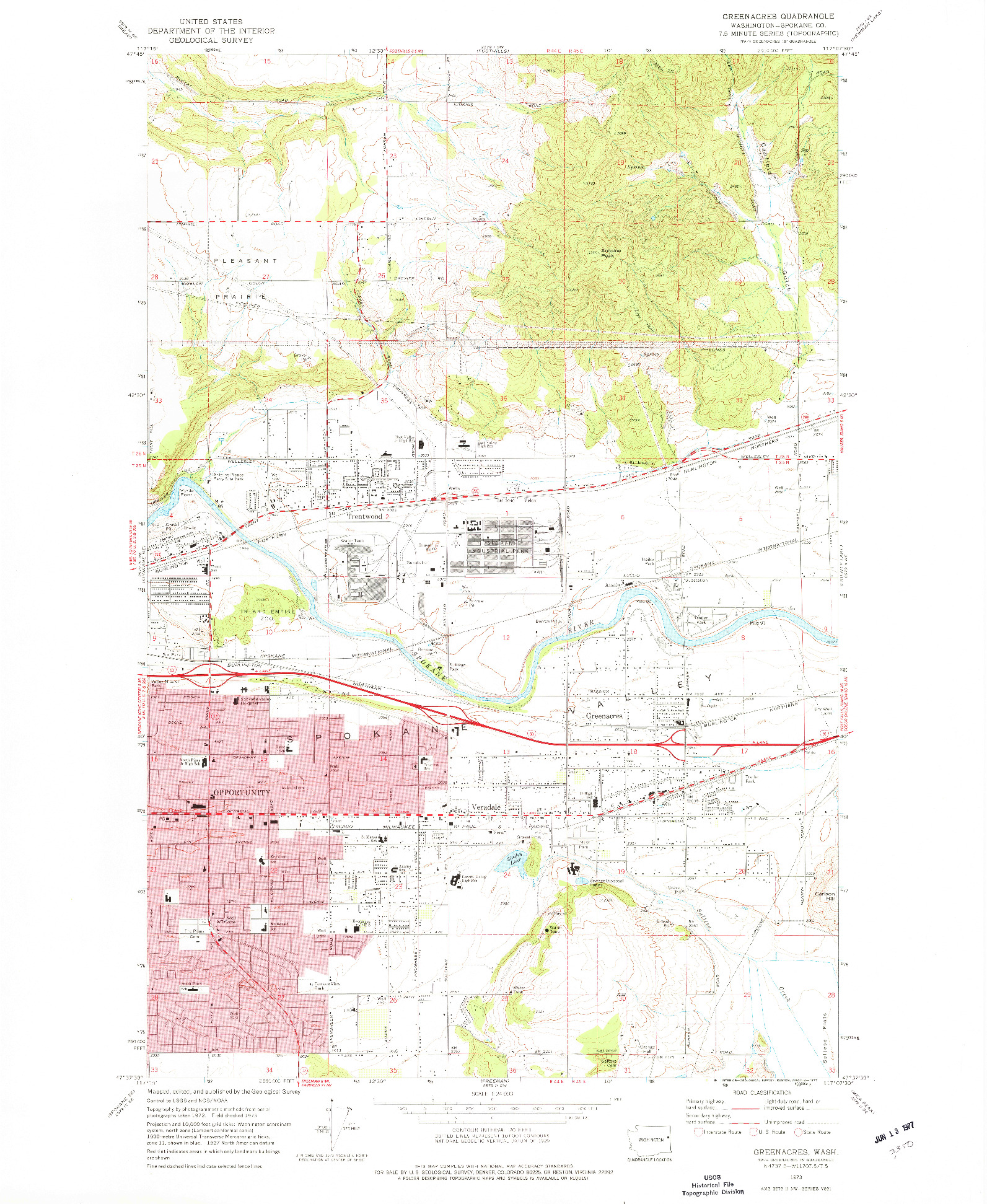 USGS 1:24000-SCALE QUADRANGLE FOR GREENACRES, WA 1973