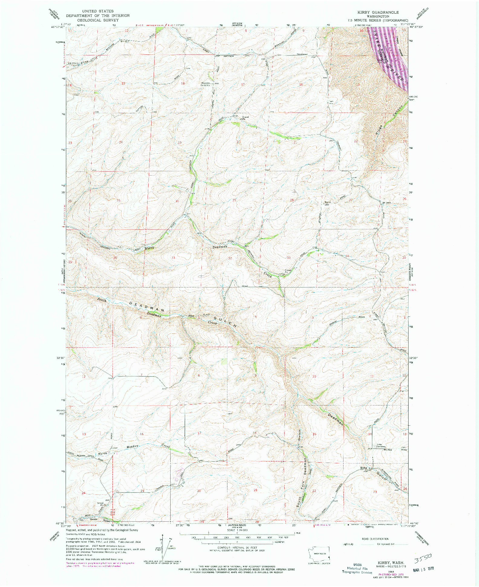 USGS 1:24000-SCALE QUADRANGLE FOR KIRBY, WA 1964