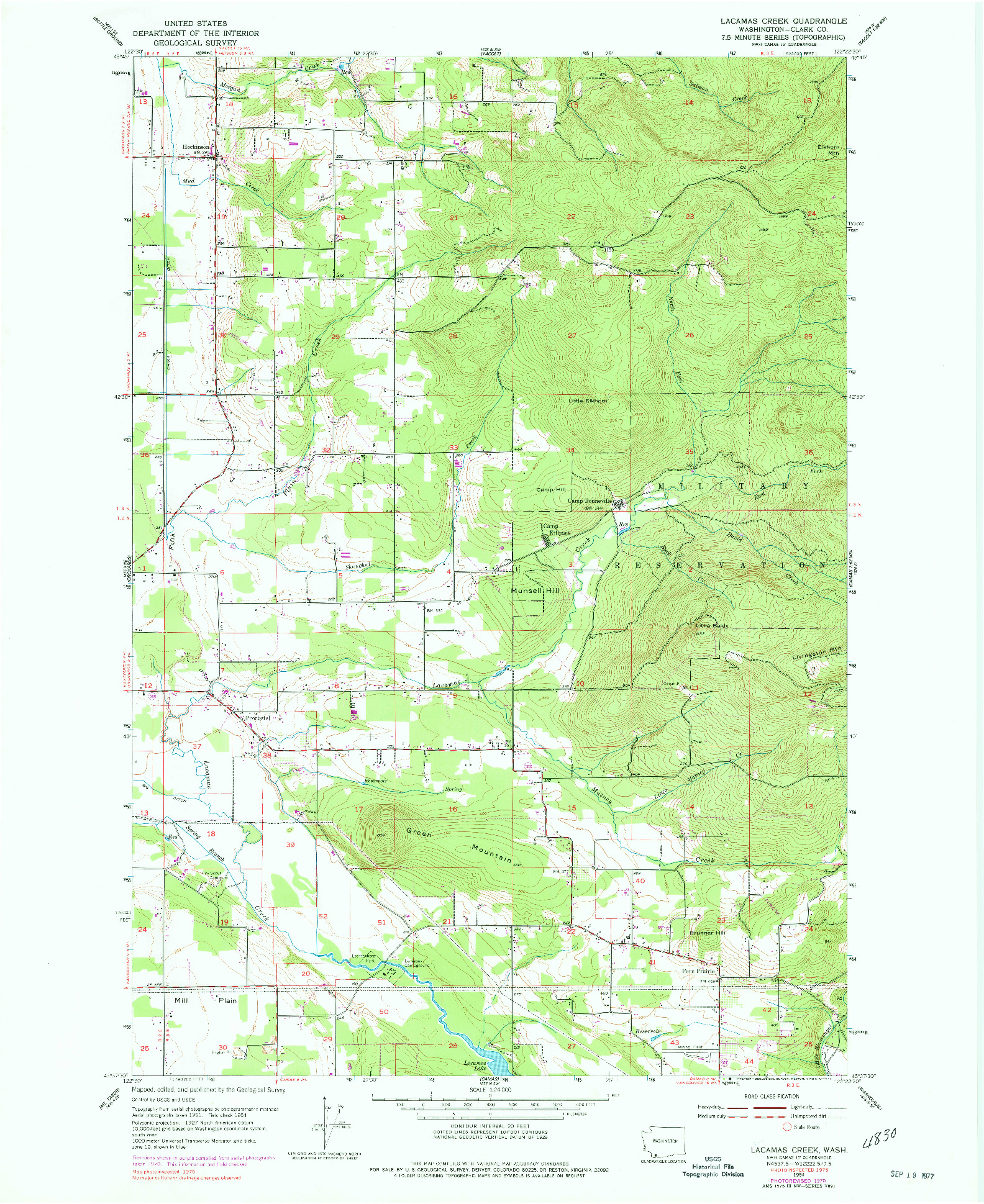 USGS 1:24000-SCALE QUADRANGLE FOR LACAMAS CREEK, WA 1954