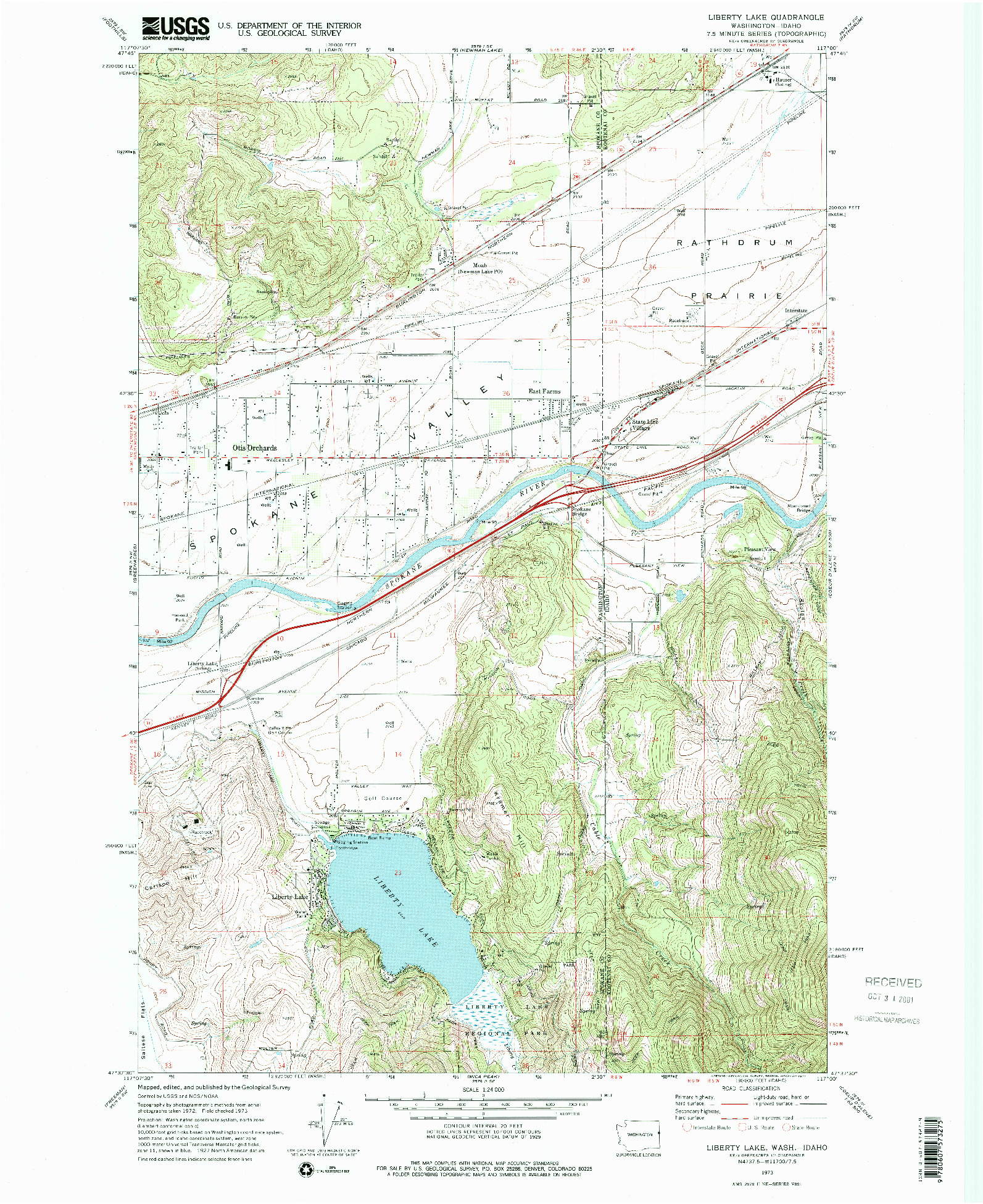 USGS 1:24000-SCALE QUADRANGLE FOR LIBERTY LAKE, WA 1973