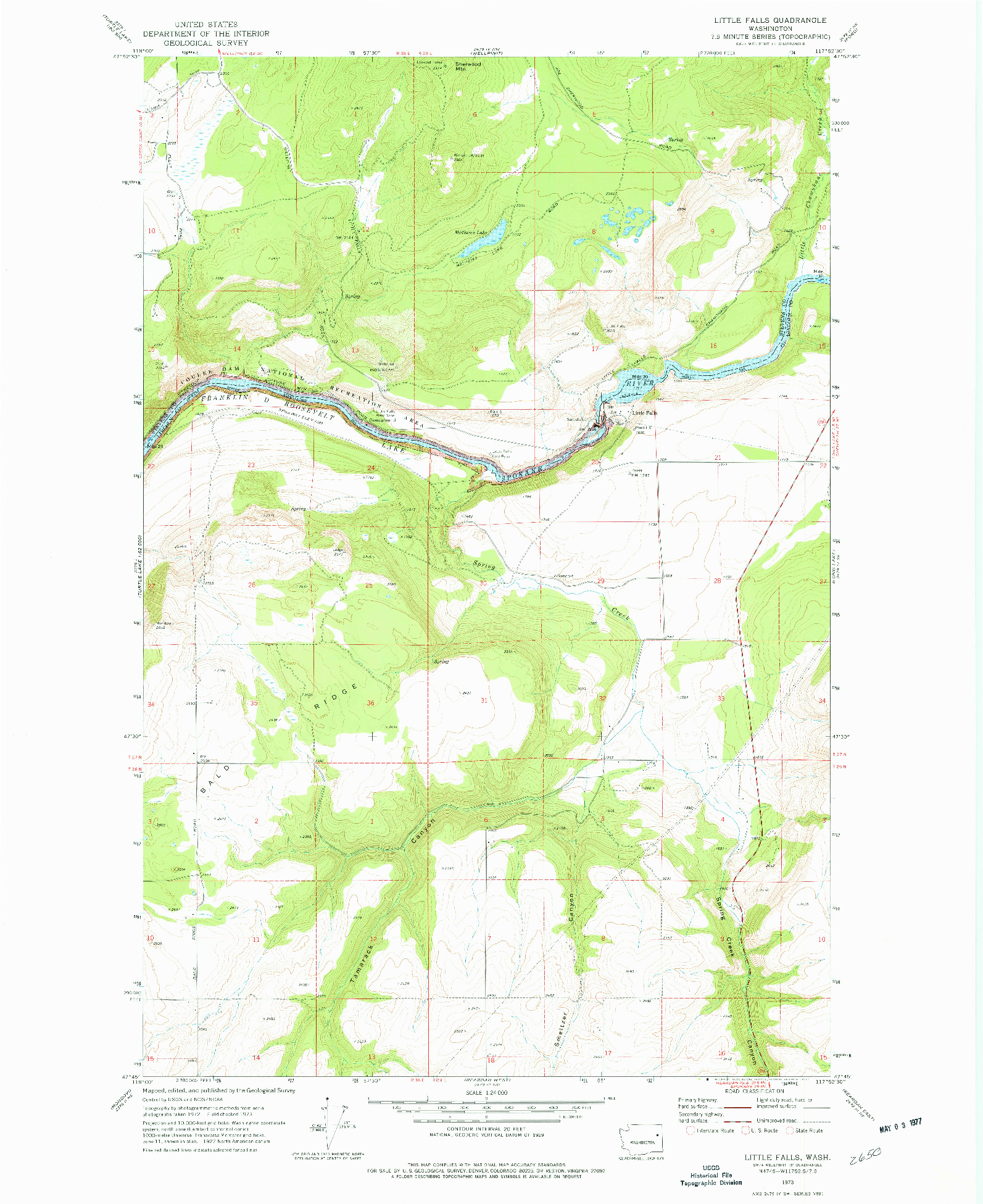 USGS 1:24000-SCALE QUADRANGLE FOR LITTLE FALLS, WA 1973