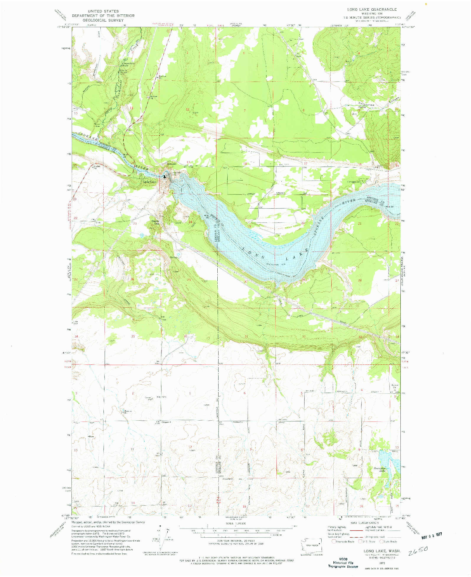 USGS 1:24000-SCALE QUADRANGLE FOR LONG LAKE, WA 1973