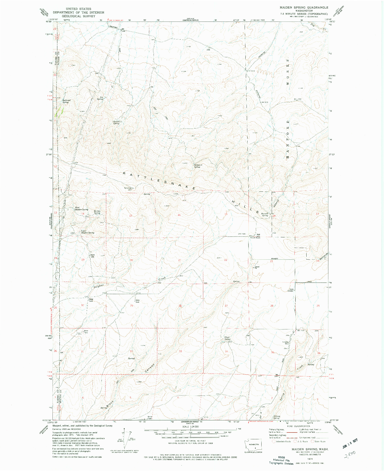 USGS 1:24000-SCALE QUADRANGLE FOR MAIDEN SPRING, WA 1974