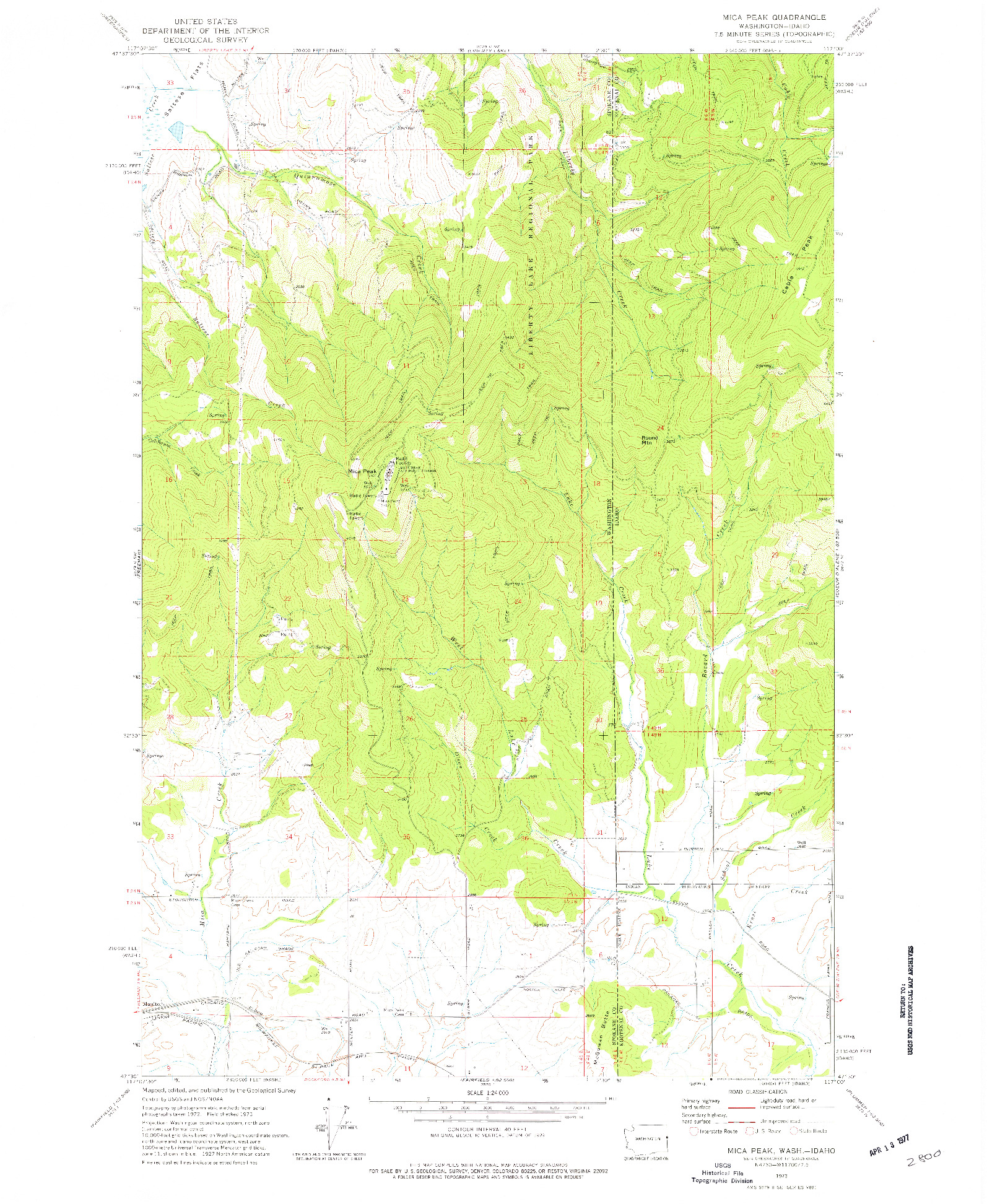 USGS 1:24000-SCALE QUADRANGLE FOR MICA PEAK, WA 1973