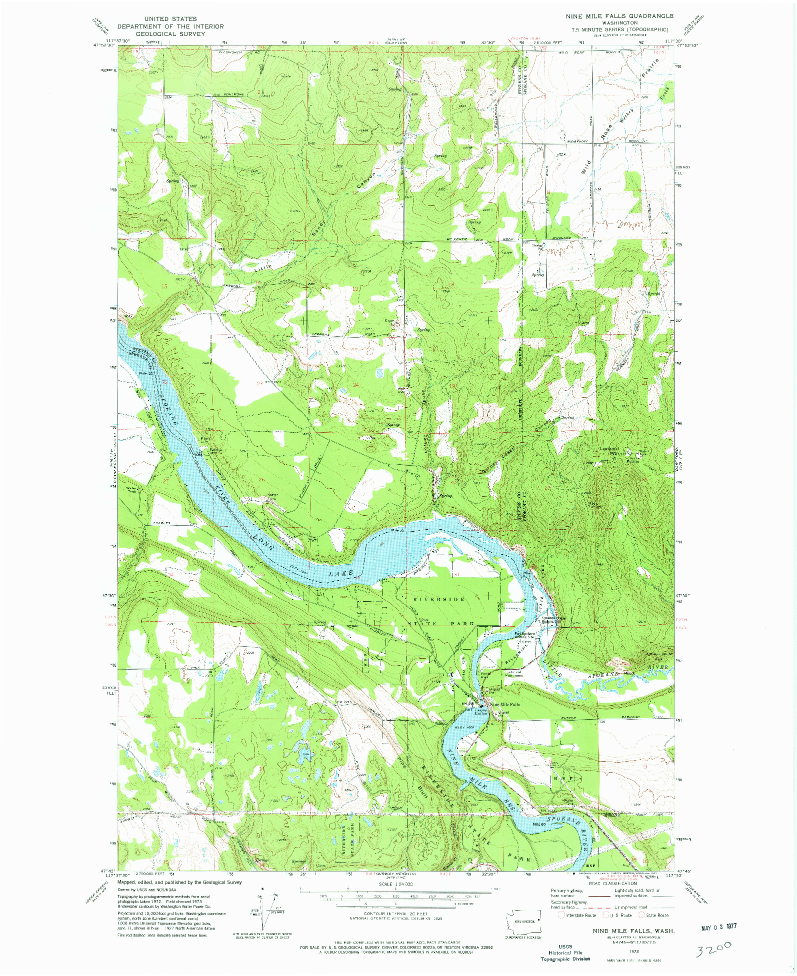 USGS 1:24000-SCALE QUADRANGLE FOR NINE MILE FALLS, WA 1973