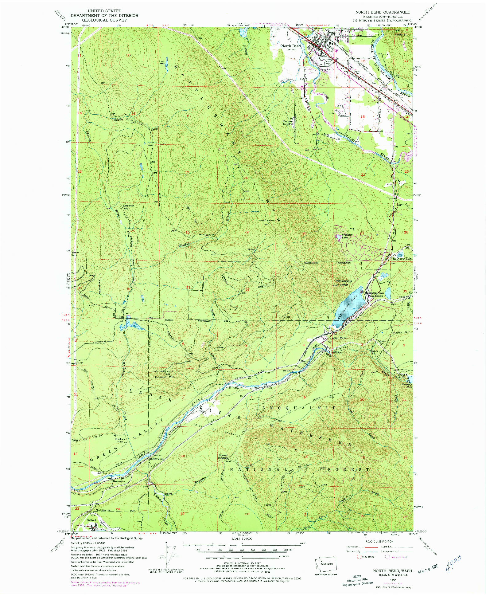 USGS 1:24000-SCALE QUADRANGLE FOR NORTH BEND, WA 1953