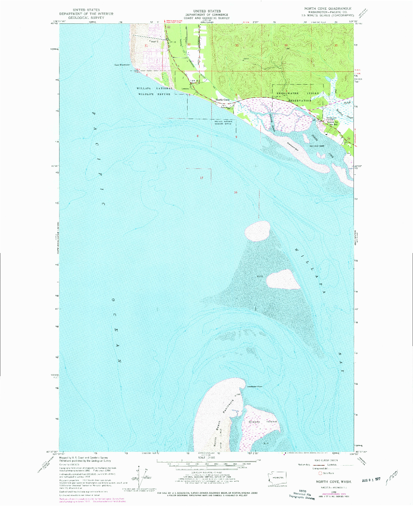 USGS 1:24000-SCALE QUADRANGLE FOR NORTH COVE, WA 1956