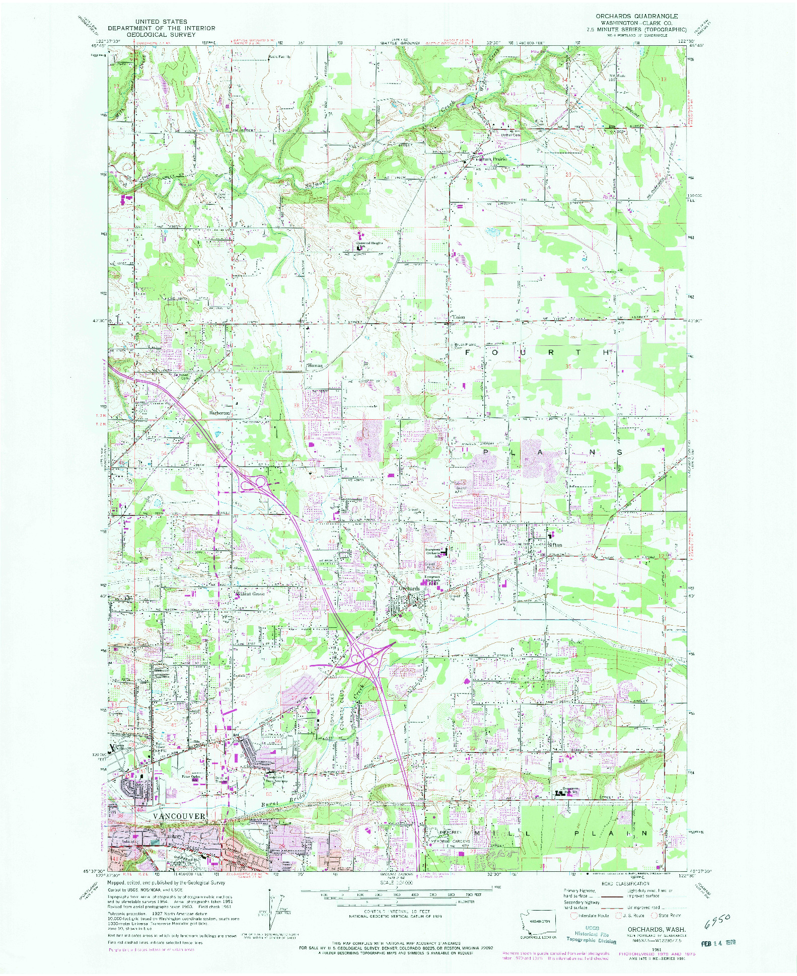 USGS 1:24000-SCALE QUADRANGLE FOR ORCHARDS, WA 1961