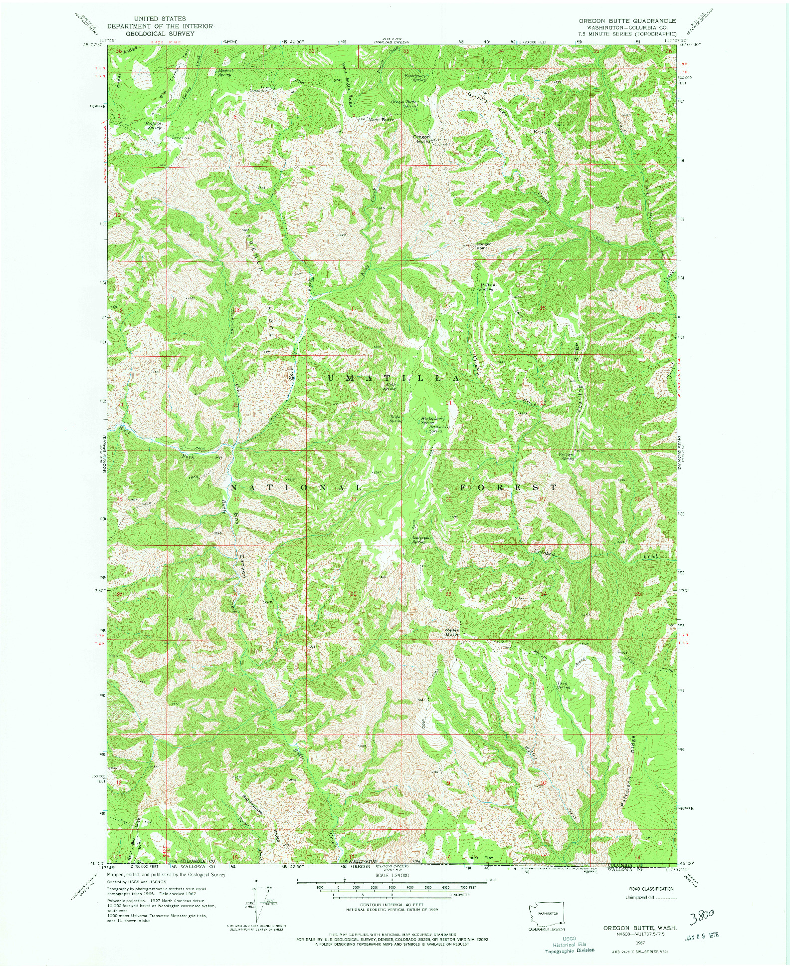 USGS 1:24000-SCALE QUADRANGLE FOR OREGON BUTTE, WA 1967