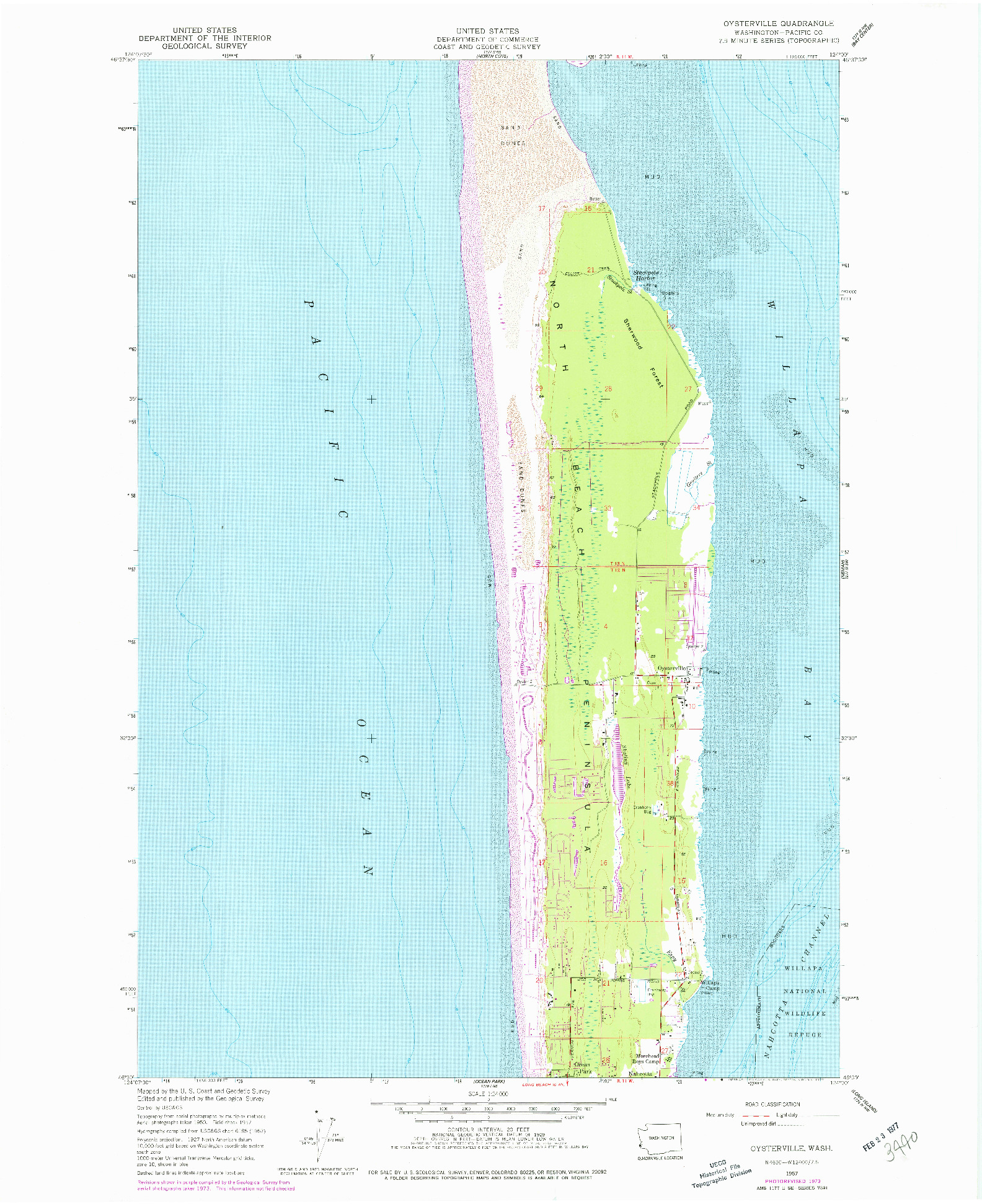USGS 1:24000-SCALE QUADRANGLE FOR OYSTERVILLE, WA 1957