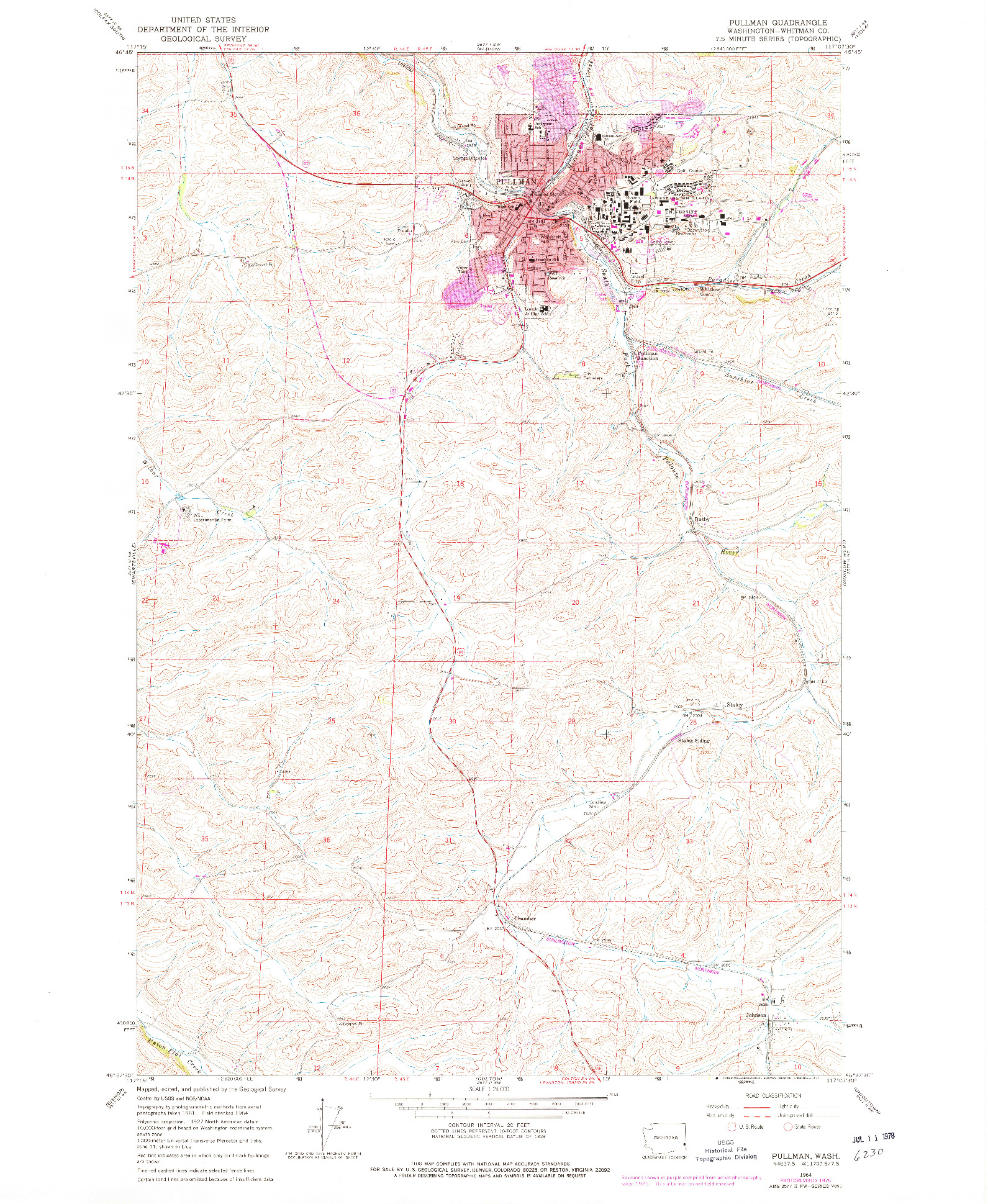 USGS 1:24000-SCALE QUADRANGLE FOR PULLMAN, WA 1964