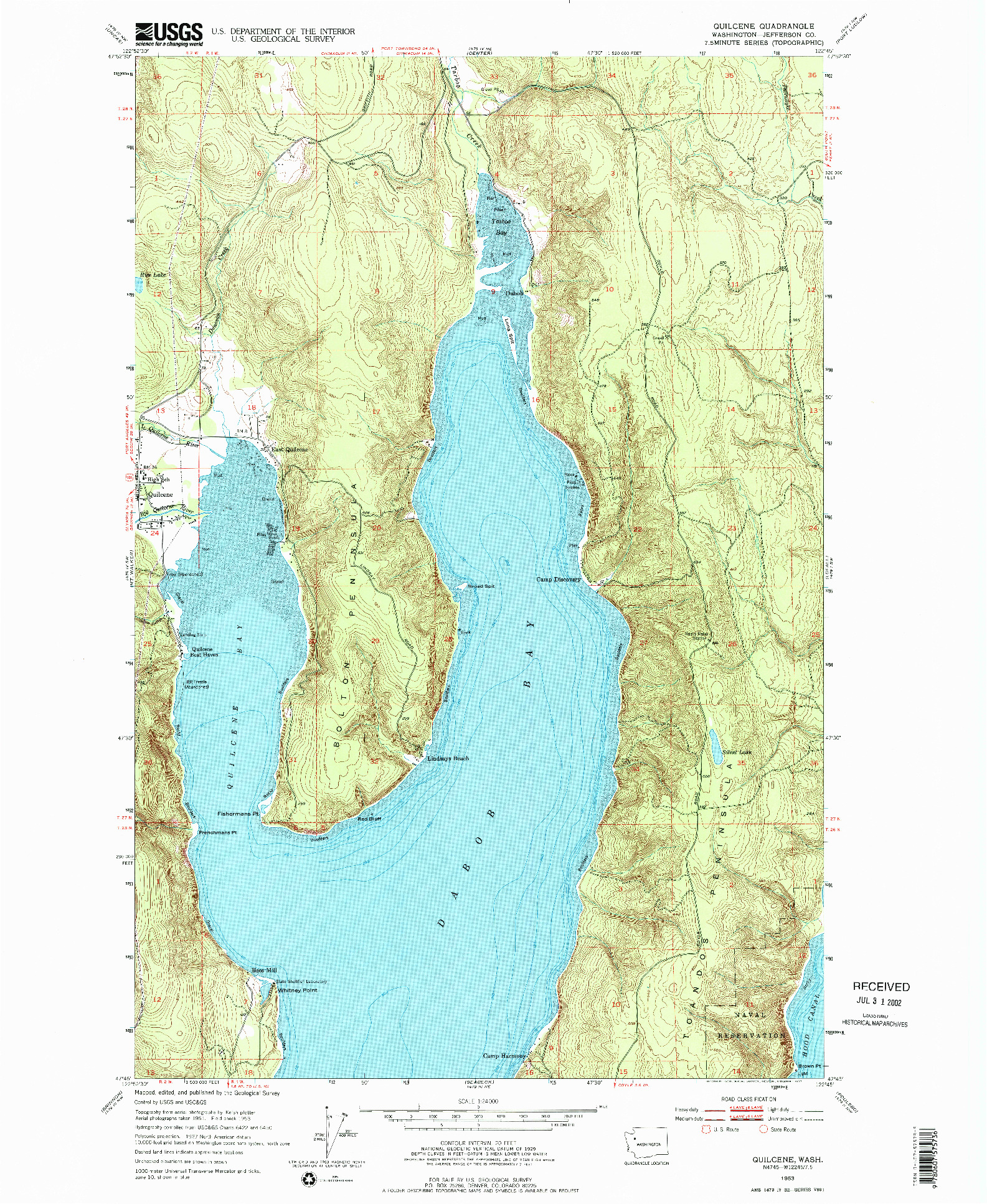 USGS 1:24000-SCALE QUADRANGLE FOR QUILCENE, WA 1953