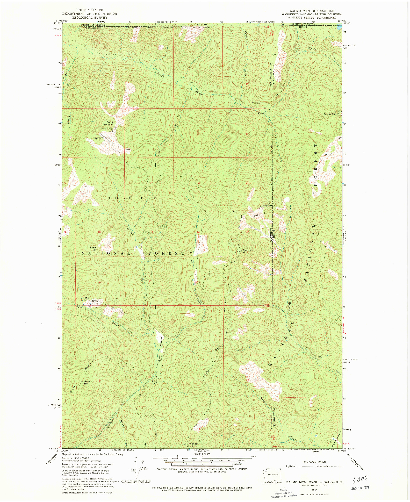 USGS 1:24000-SCALE QUADRANGLE FOR SALMO MTN., WA 1967