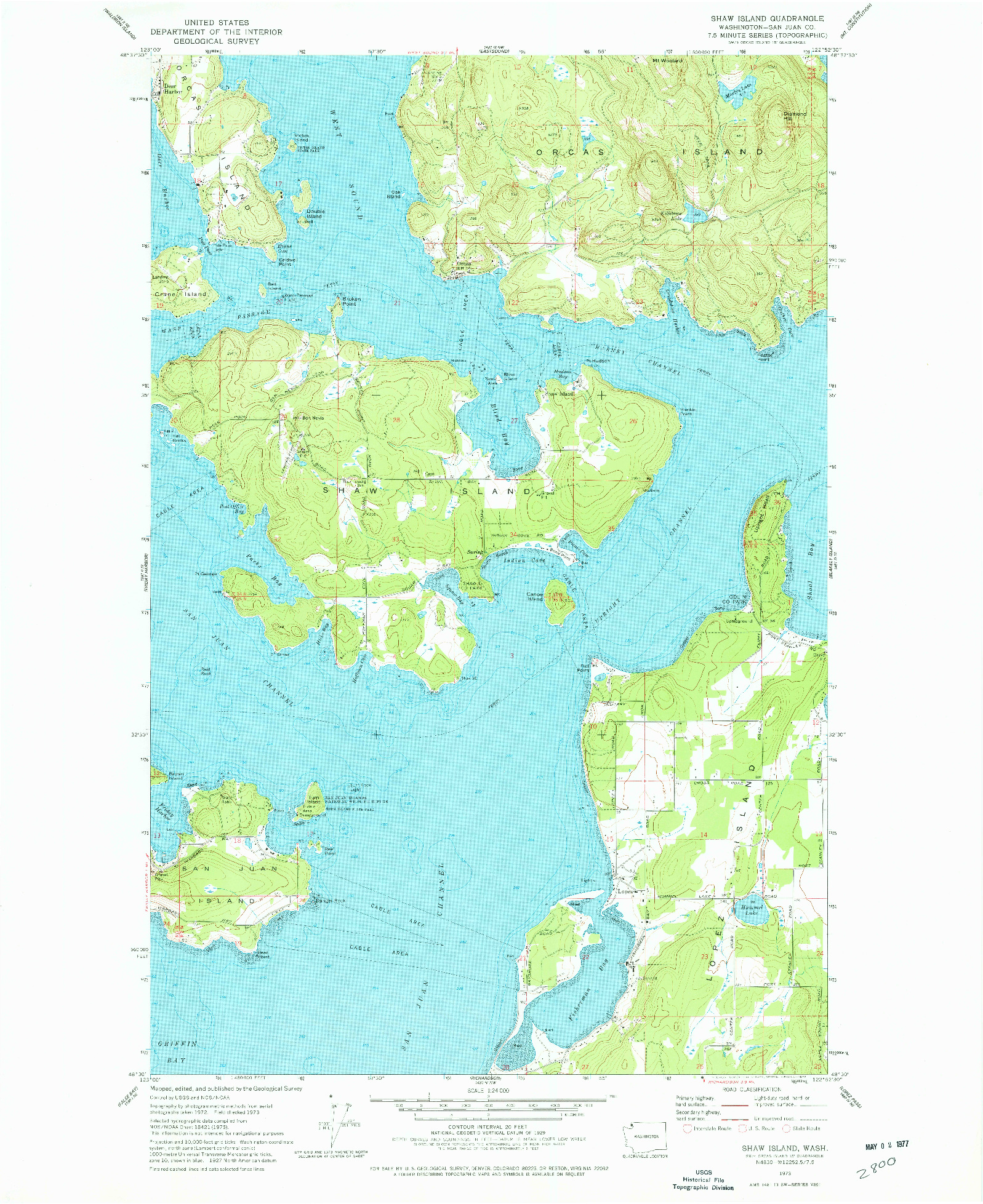 USGS 1:24000-SCALE QUADRANGLE FOR SHAW ISLAND, WA 1973