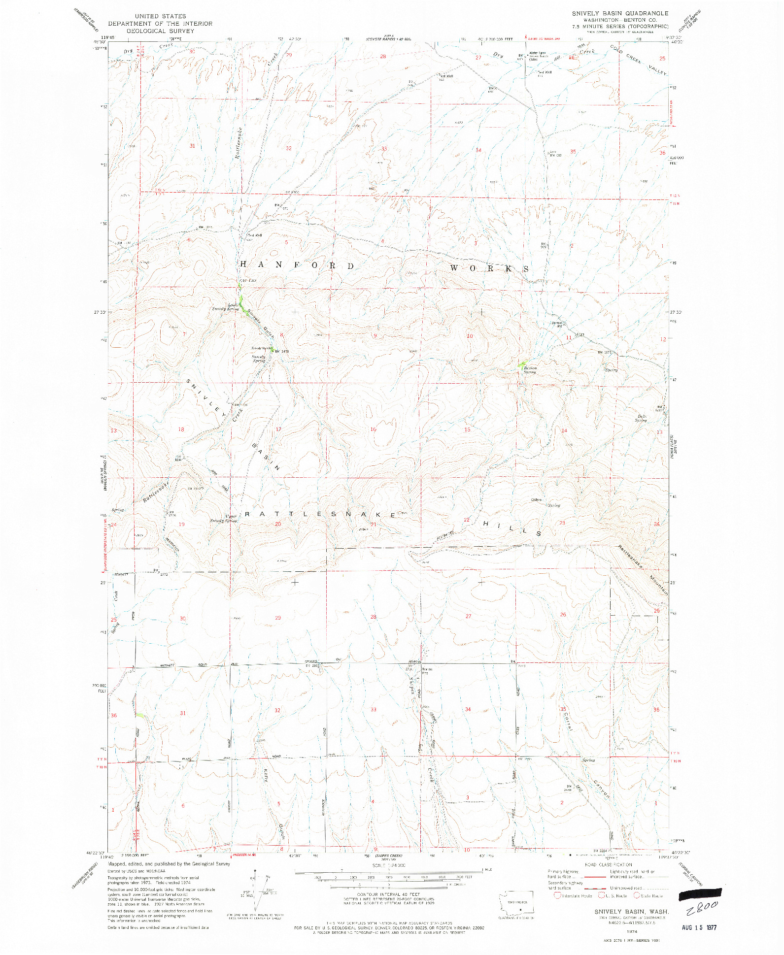 USGS 1:24000-SCALE QUADRANGLE FOR SNIVELY BASIN, WA 1974