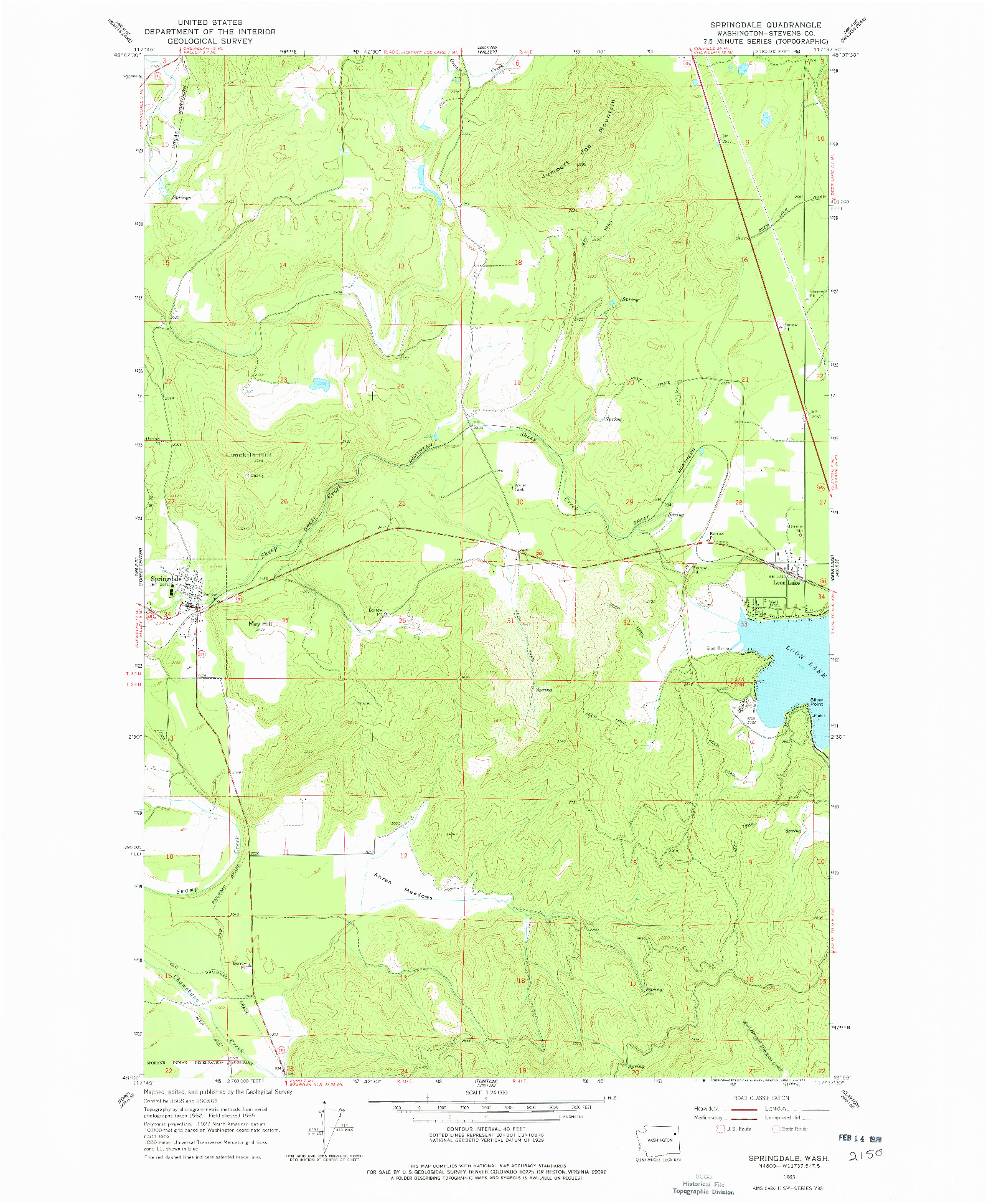 USGS 1:24000-SCALE QUADRANGLE FOR SPRINGDALE, WA 1965