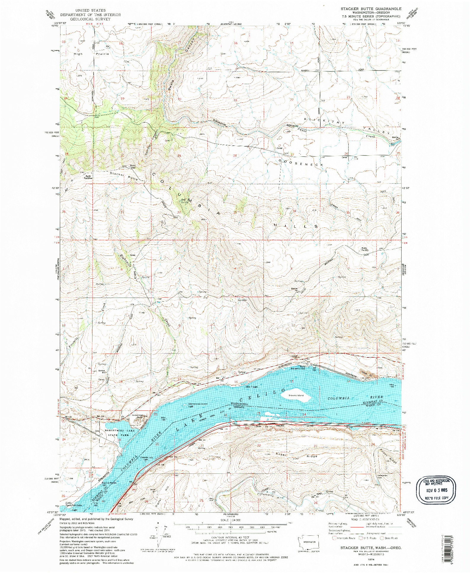 USGS 1:24000-SCALE QUADRANGLE FOR STACKER BUTTE, WA 1974