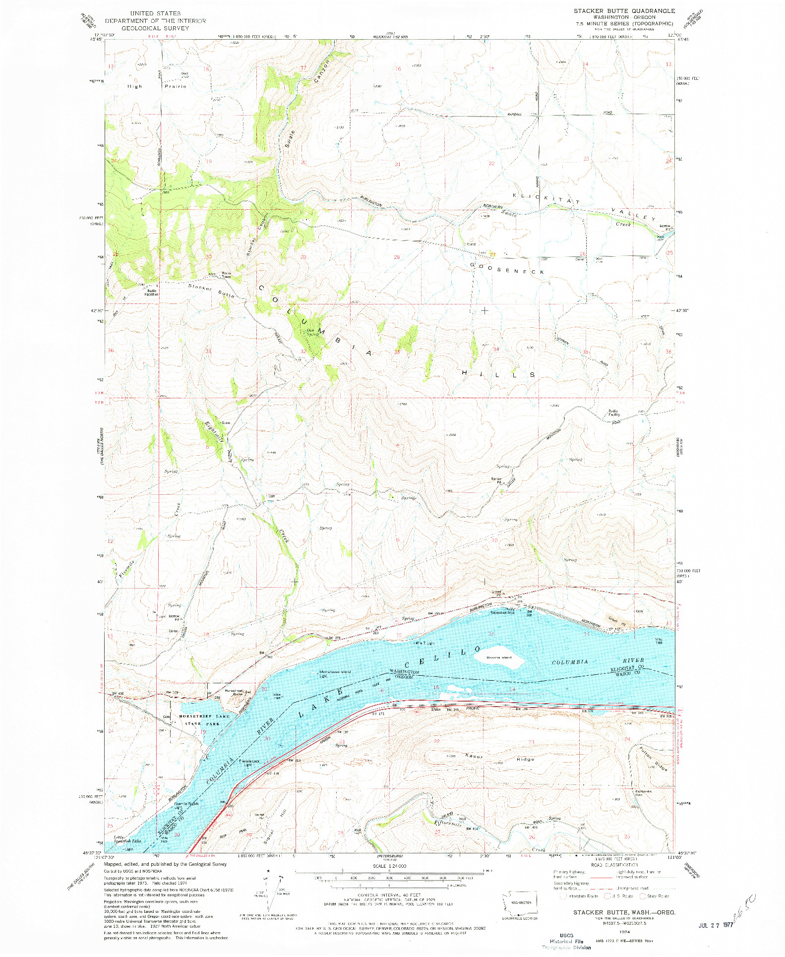 USGS 1:24000-SCALE QUADRANGLE FOR STACKER BUTTE, WA 1974