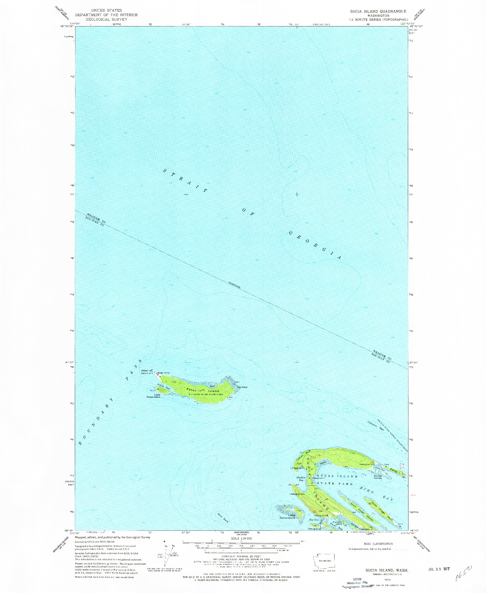 USGS 1:24000-SCALE QUADRANGLE FOR SUCIA ISLAND, WA 1973