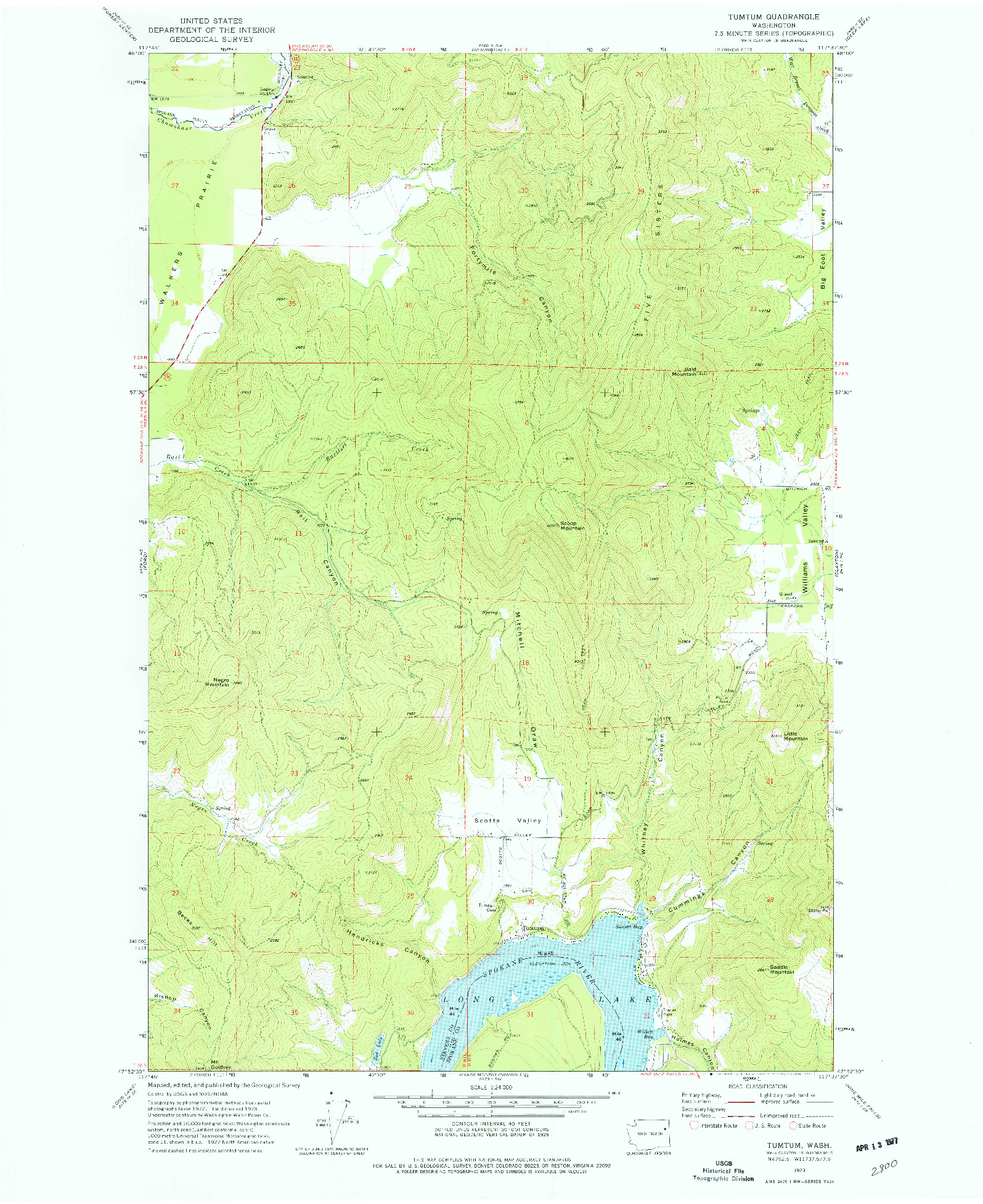 USGS 1:24000-SCALE QUADRANGLE FOR TUMTUM, WA 1973