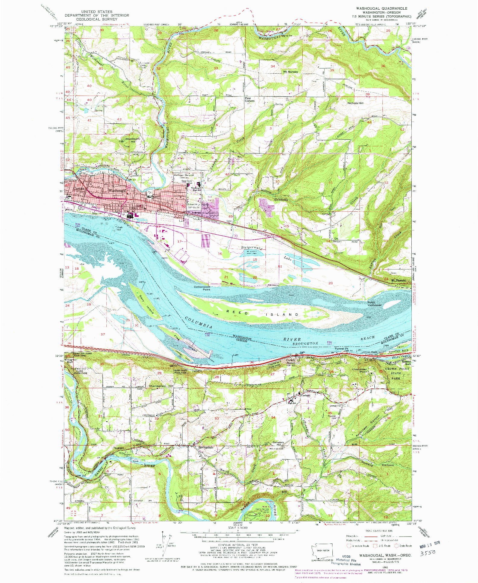 USGS 1:24000-SCALE QUADRANGLE FOR WASHOUGAL, WA 1961