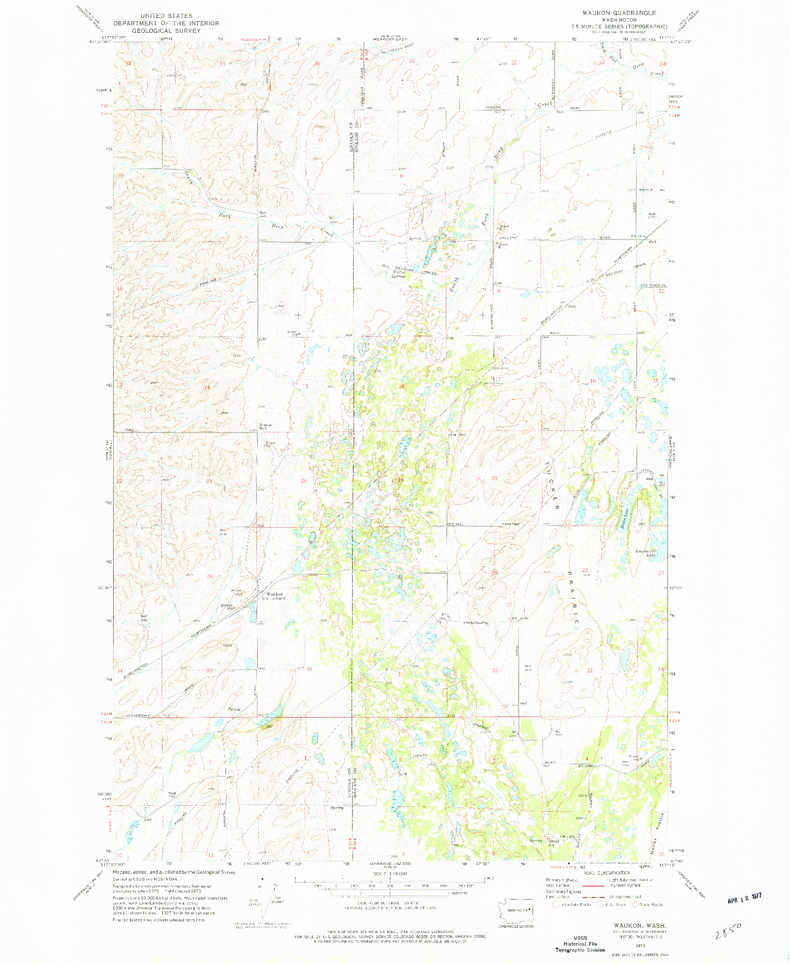 USGS 1:24000-SCALE QUADRANGLE FOR WAUKON, WA 1973