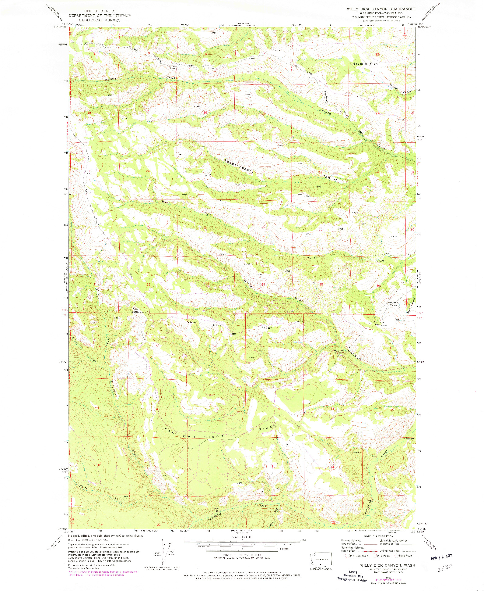 USGS 1:24000-SCALE QUADRANGLE FOR WILLY DICK CANYON, WA 1957