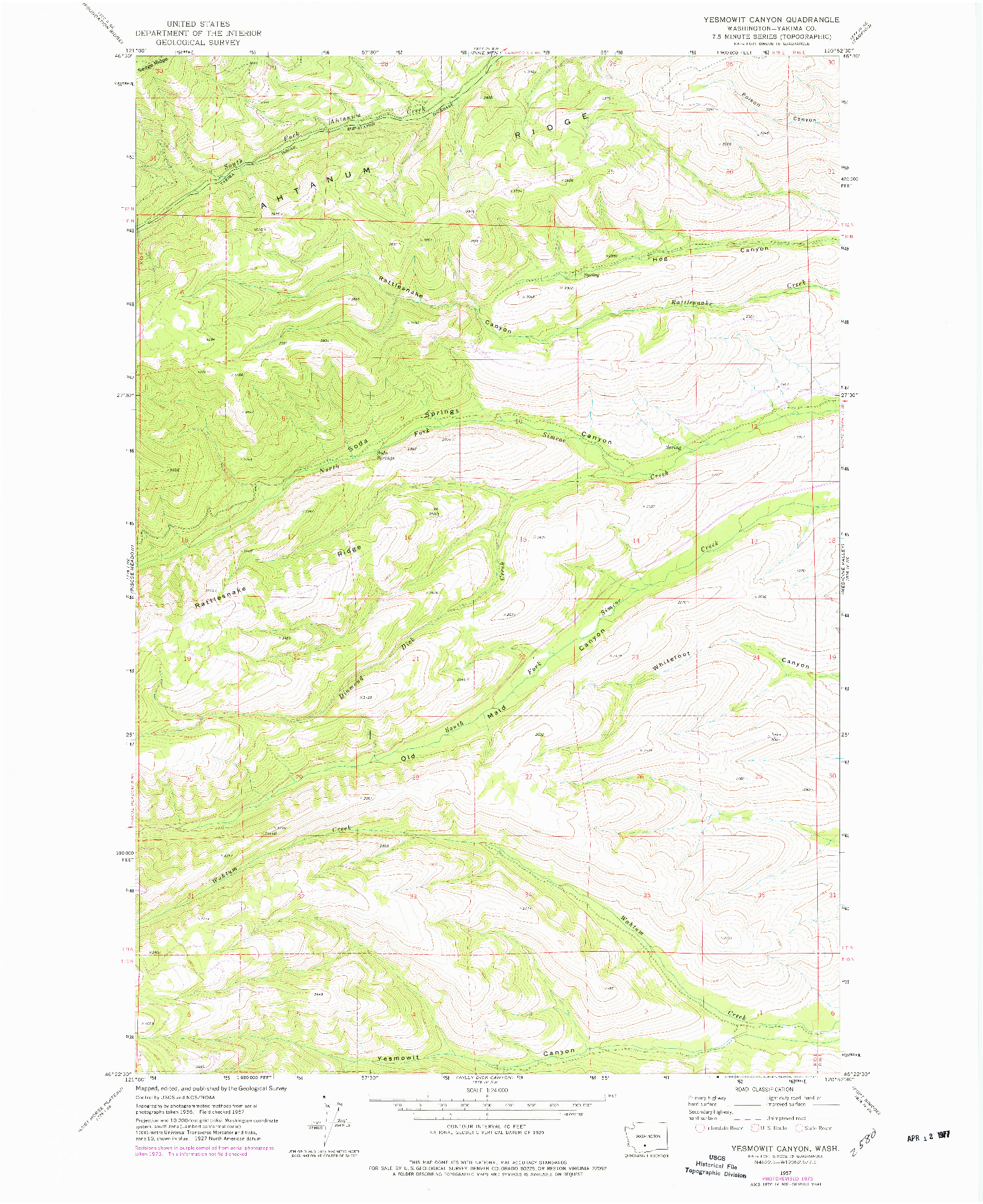 USGS 1:24000-SCALE QUADRANGLE FOR YESMOWIT CANYON, WA 1957
