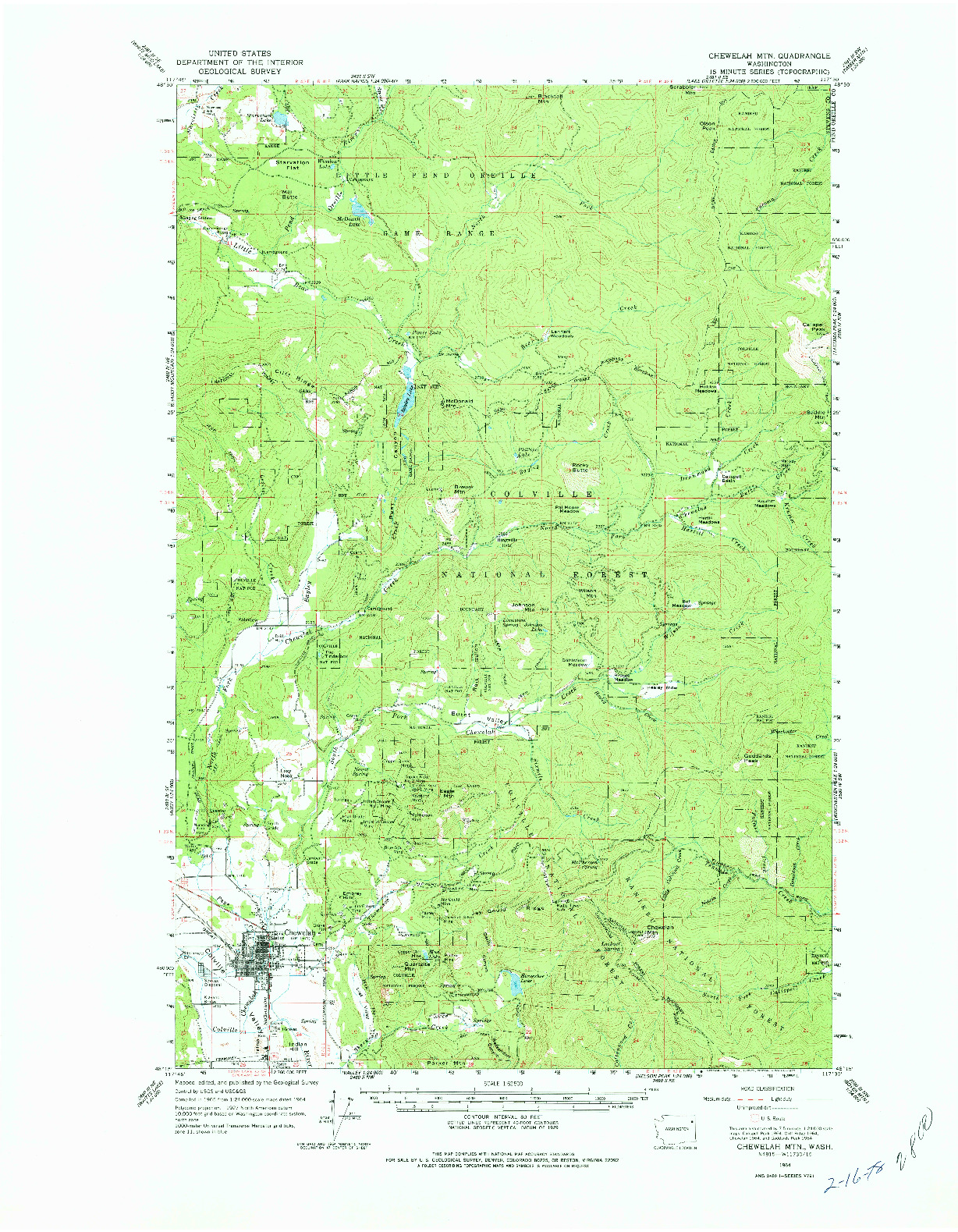 USGS 1:62500-SCALE QUADRANGLE FOR CHEWELAH MTN, WA 1964