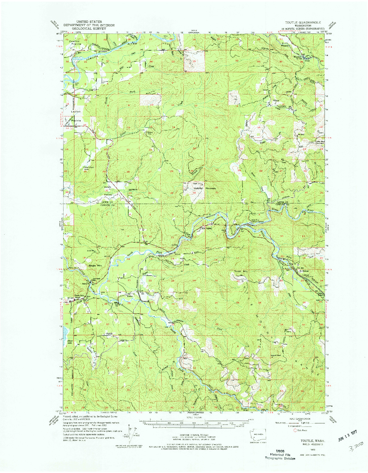 USGS 1:62500-SCALE QUADRANGLE FOR TOUTLE, WA 1953