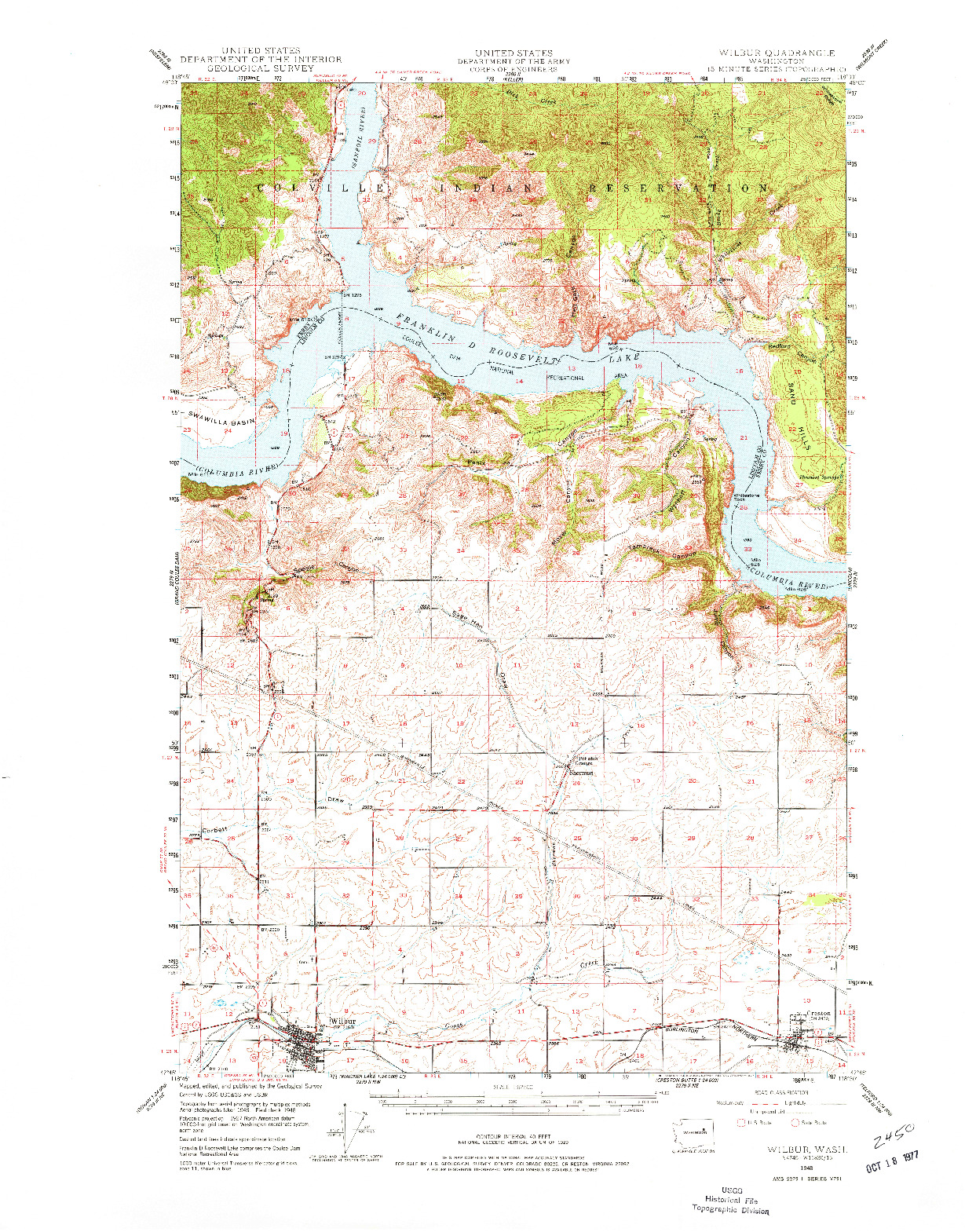 USGS 1:62500-SCALE QUADRANGLE FOR WILBUR, WA 1948