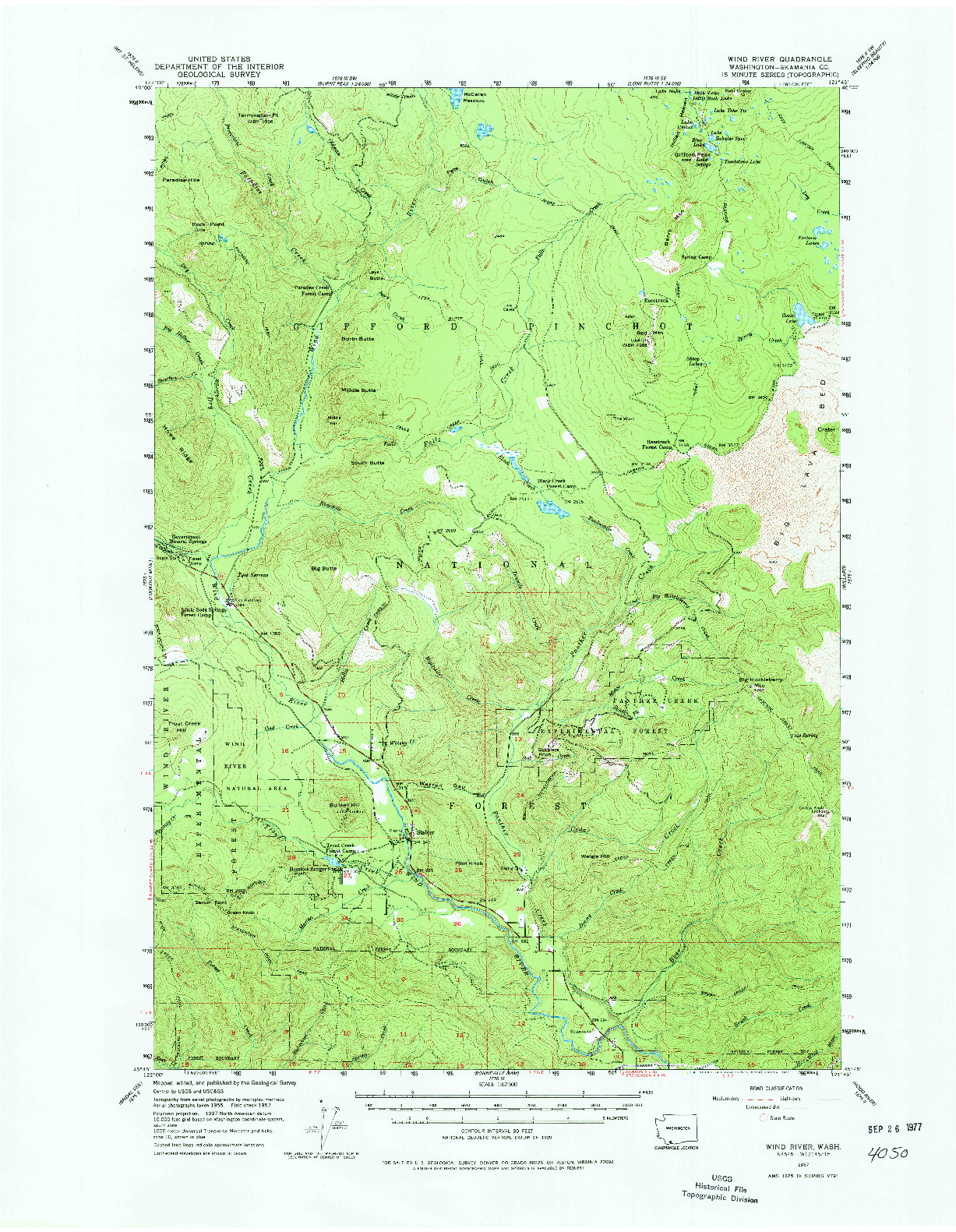 USGS 1:62500-SCALE QUADRANGLE FOR WIND RIVER, WA 1957