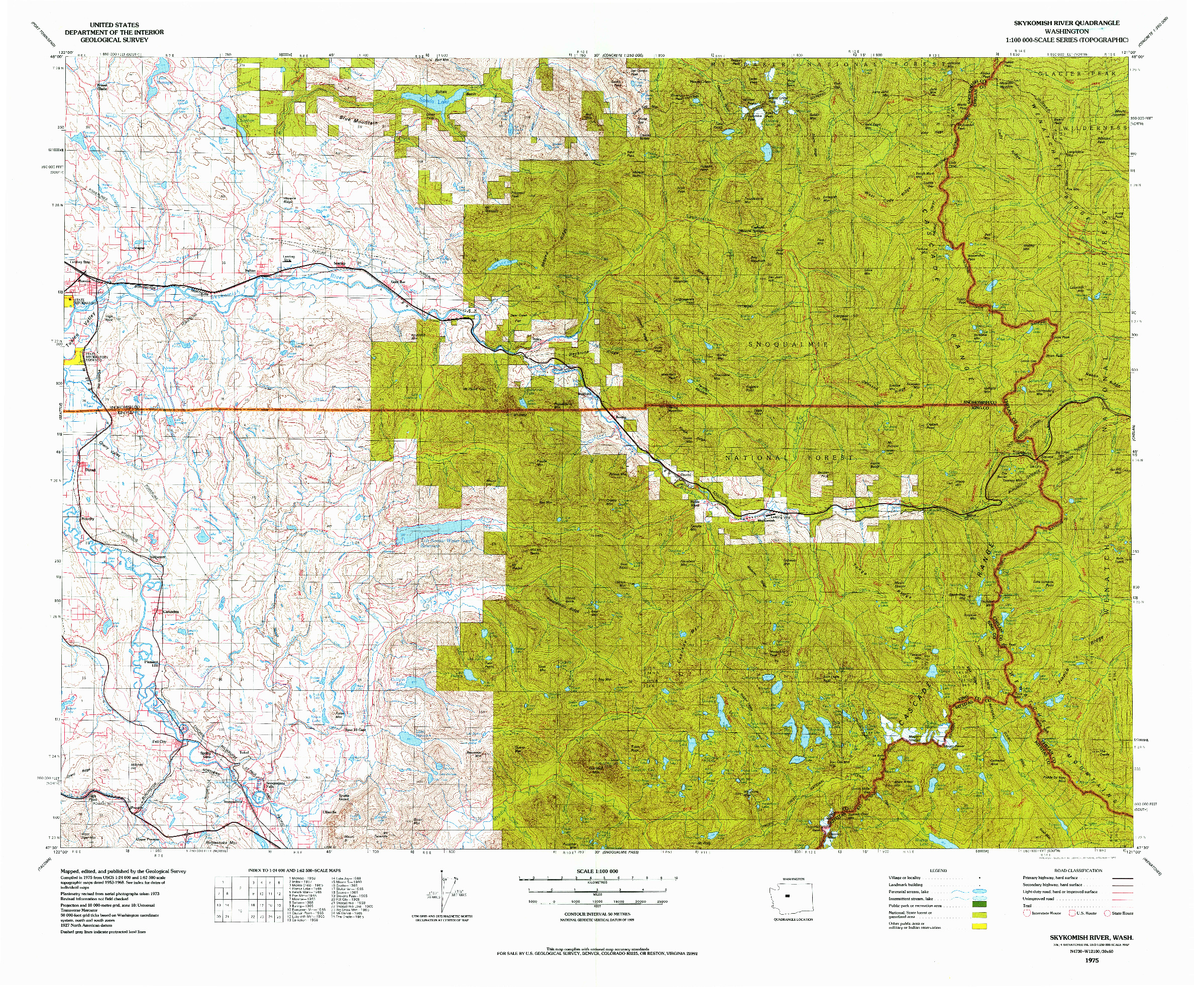 USGS 1:100000-SCALE QUADRANGLE FOR SKYKOMISH RIVER, WA 1975