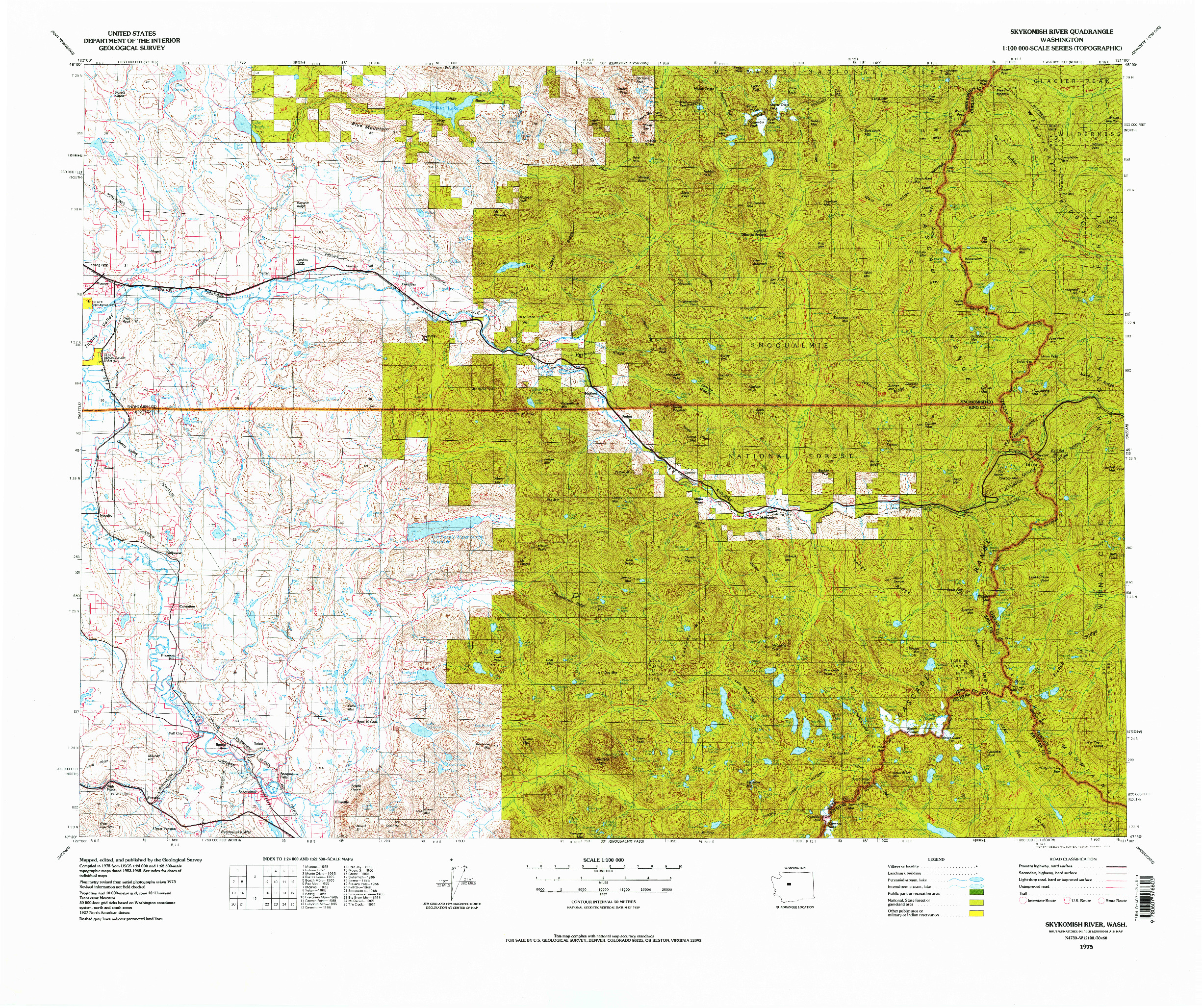 USGS 1:100000-SCALE QUADRANGLE FOR SKYKOMISH RIVER, WA 1975