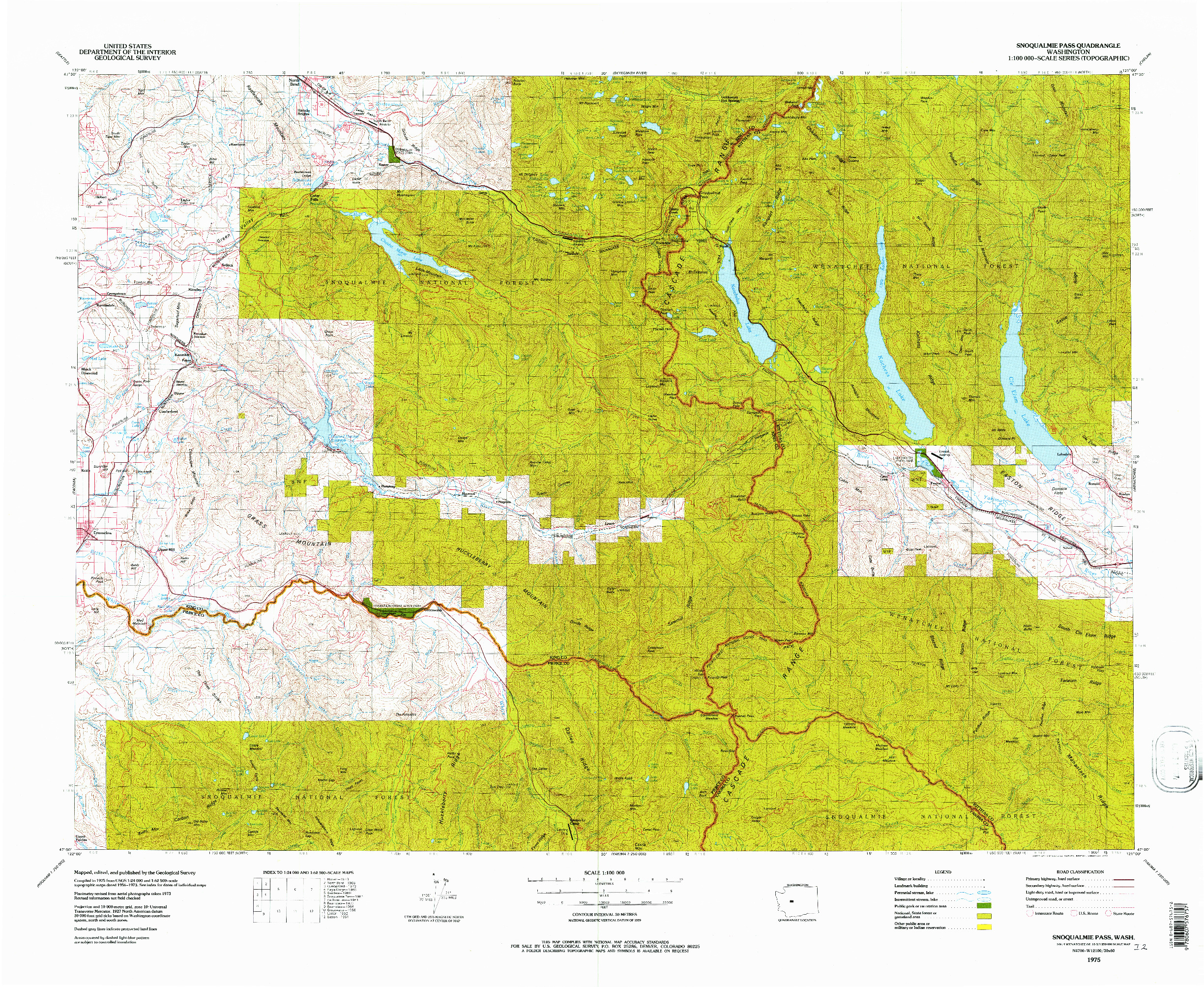 USGS 1:100000-SCALE QUADRANGLE FOR SNOQUALMIE PASS, WA 1975