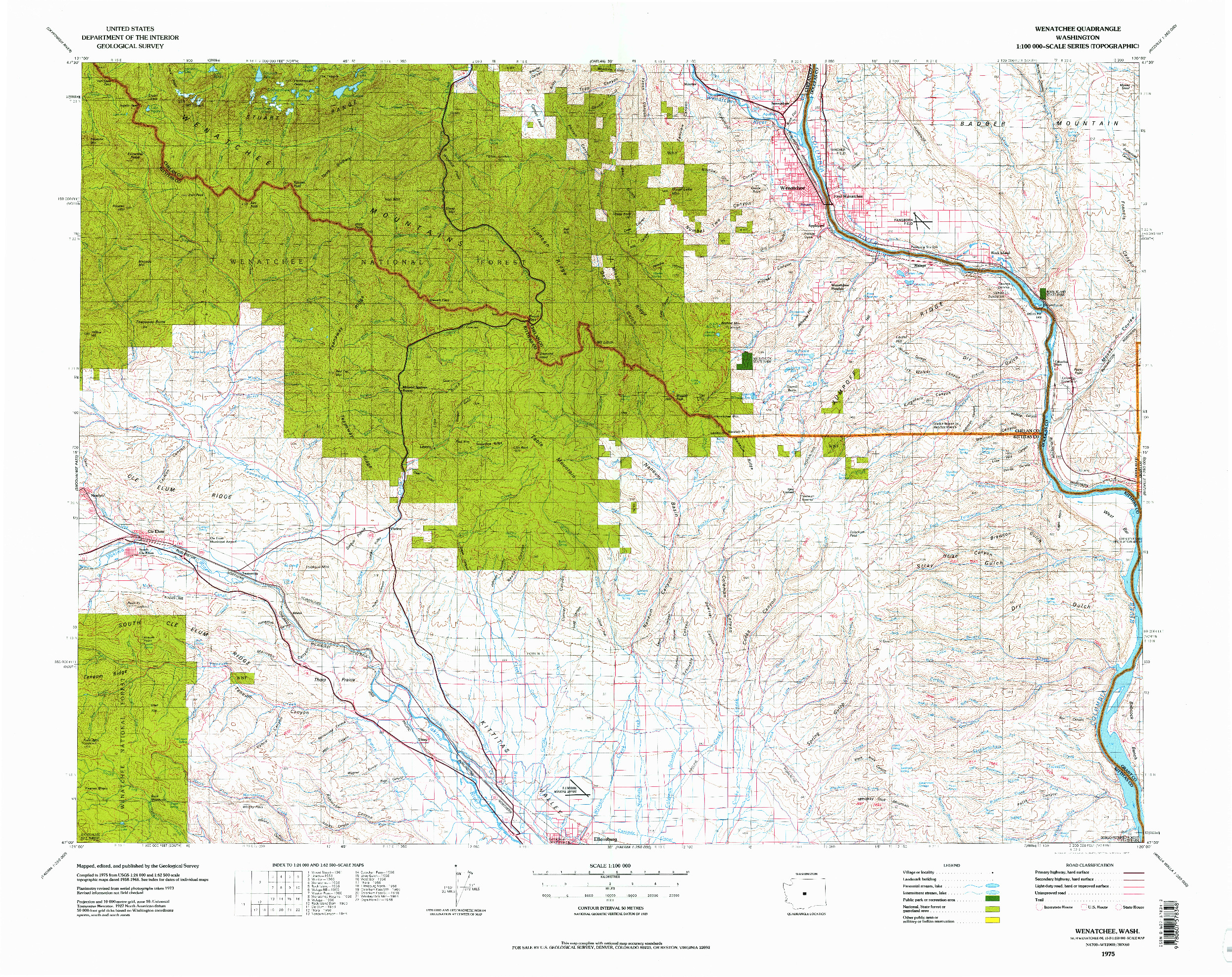 USGS 1:100000-SCALE QUADRANGLE FOR WENATCHEE, WA 1975