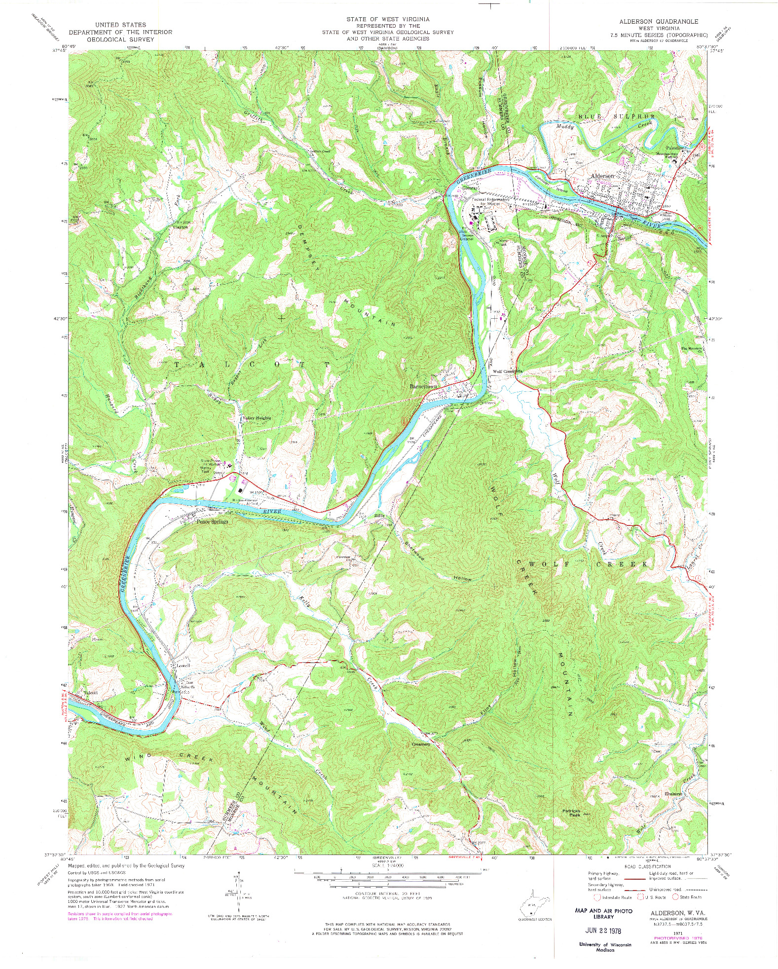 USGS 1:24000-SCALE QUADRANGLE FOR ALDERSON, WV 1971