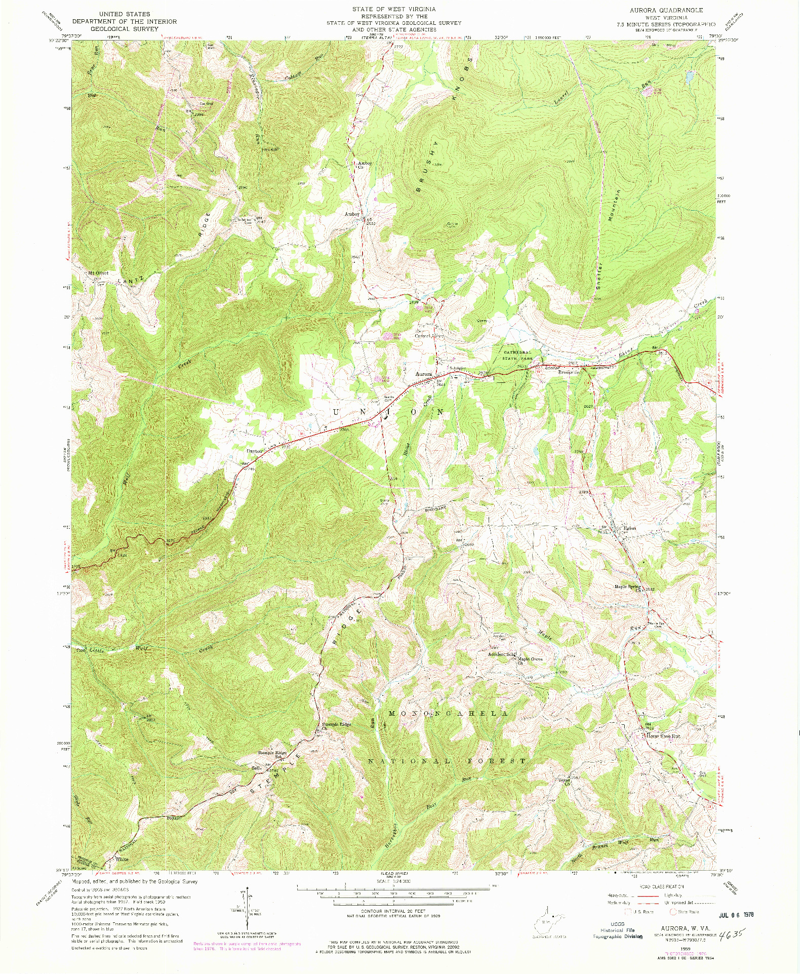 USGS 1:24000-SCALE QUADRANGLE FOR AURORA, WV 1959