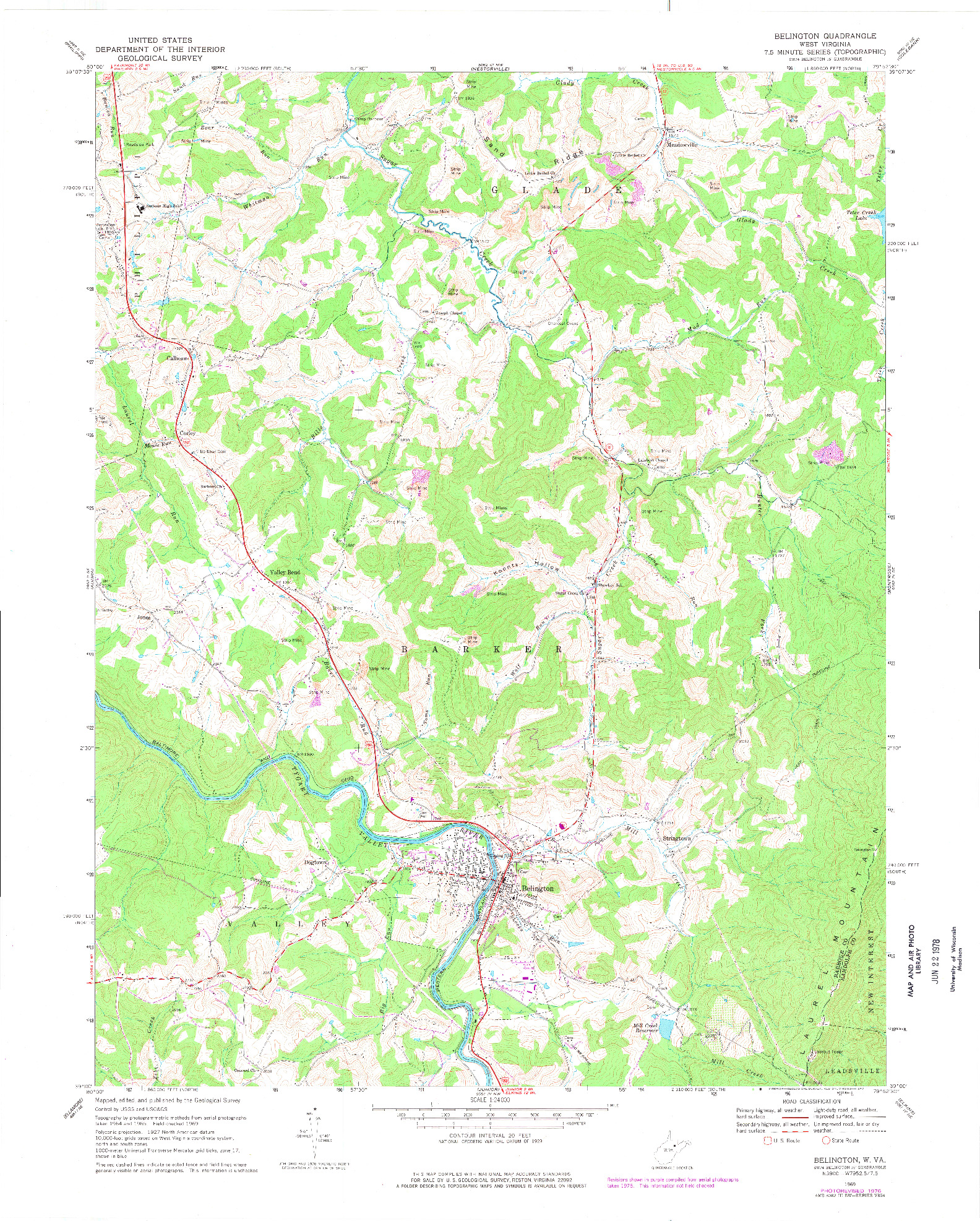 USGS 1:24000-SCALE QUADRANGLE FOR BELINGTON, WV 1969