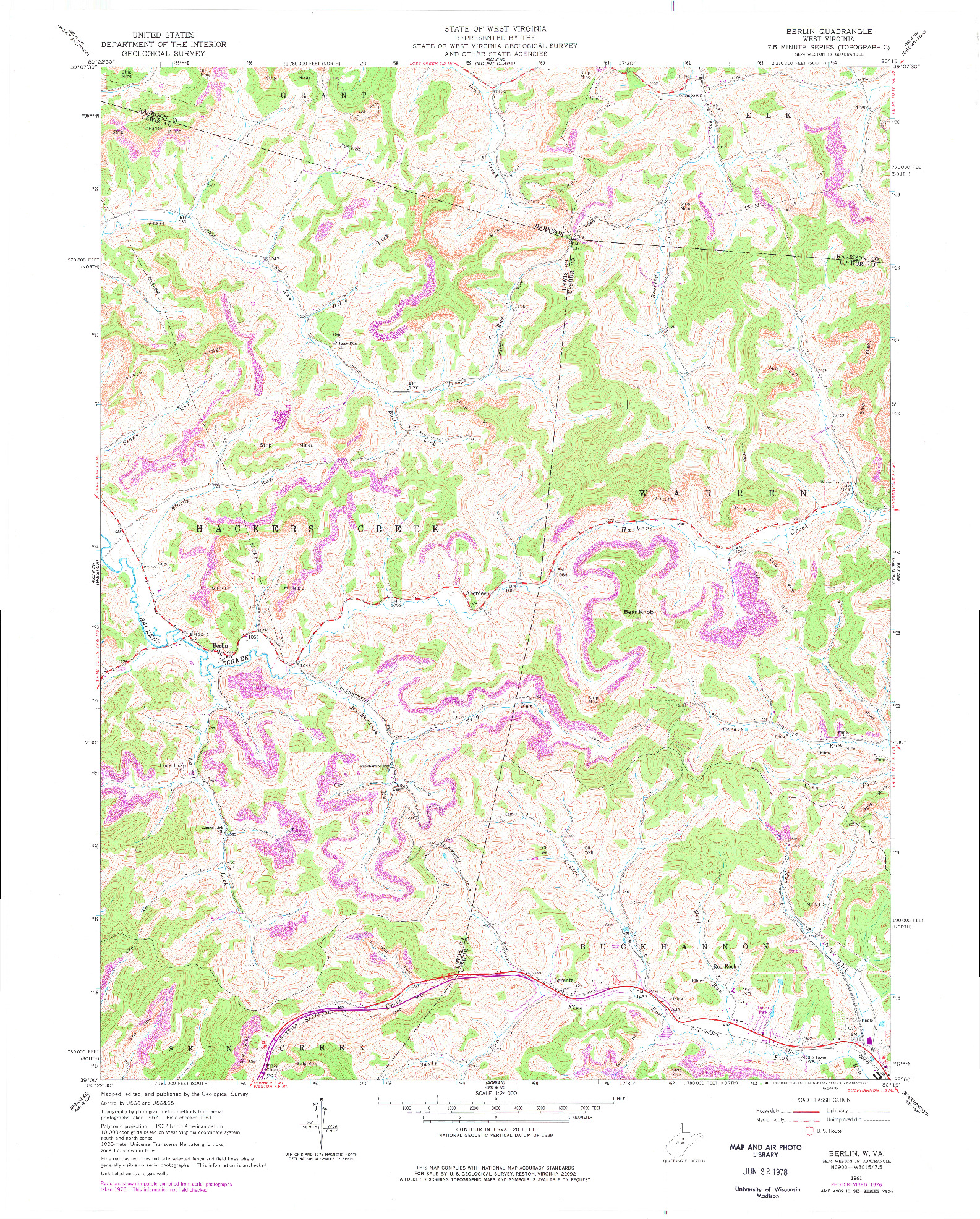 USGS 1:24000-SCALE QUADRANGLE FOR BERLIN, WV 1961