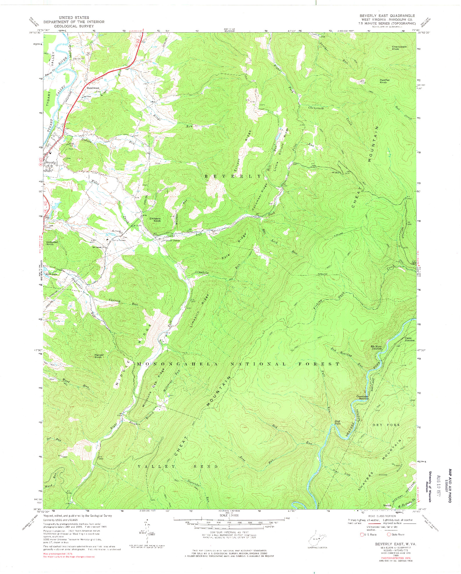 USGS 1:24000-SCALE QUADRANGLE FOR BEVERLY EAST, WV 1969