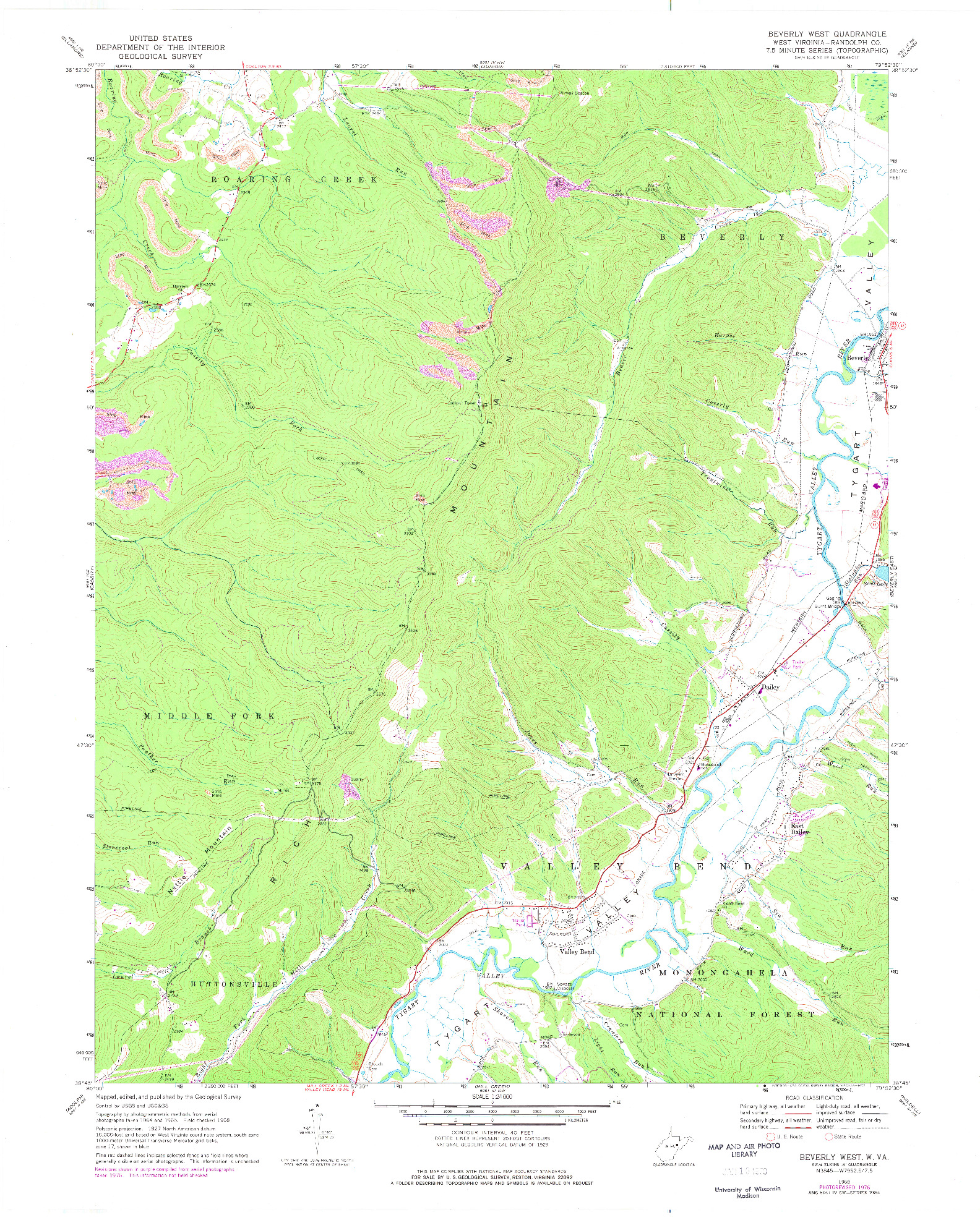 USGS 1:24000-SCALE QUADRANGLE FOR BEVERLY WEST, WV 1968