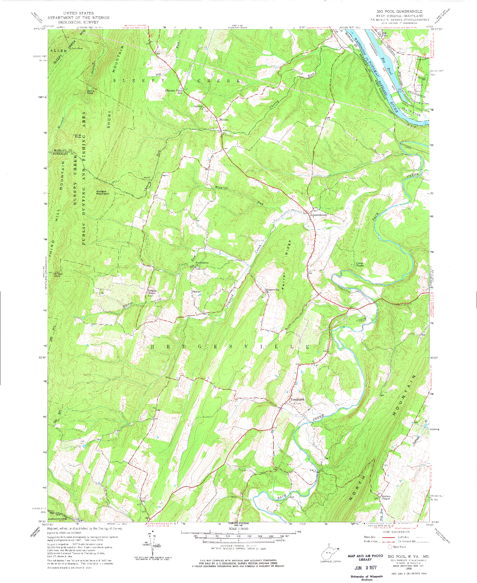 USGS 1:24000-SCALE QUADRANGLE FOR BIG POOL, WV 1958