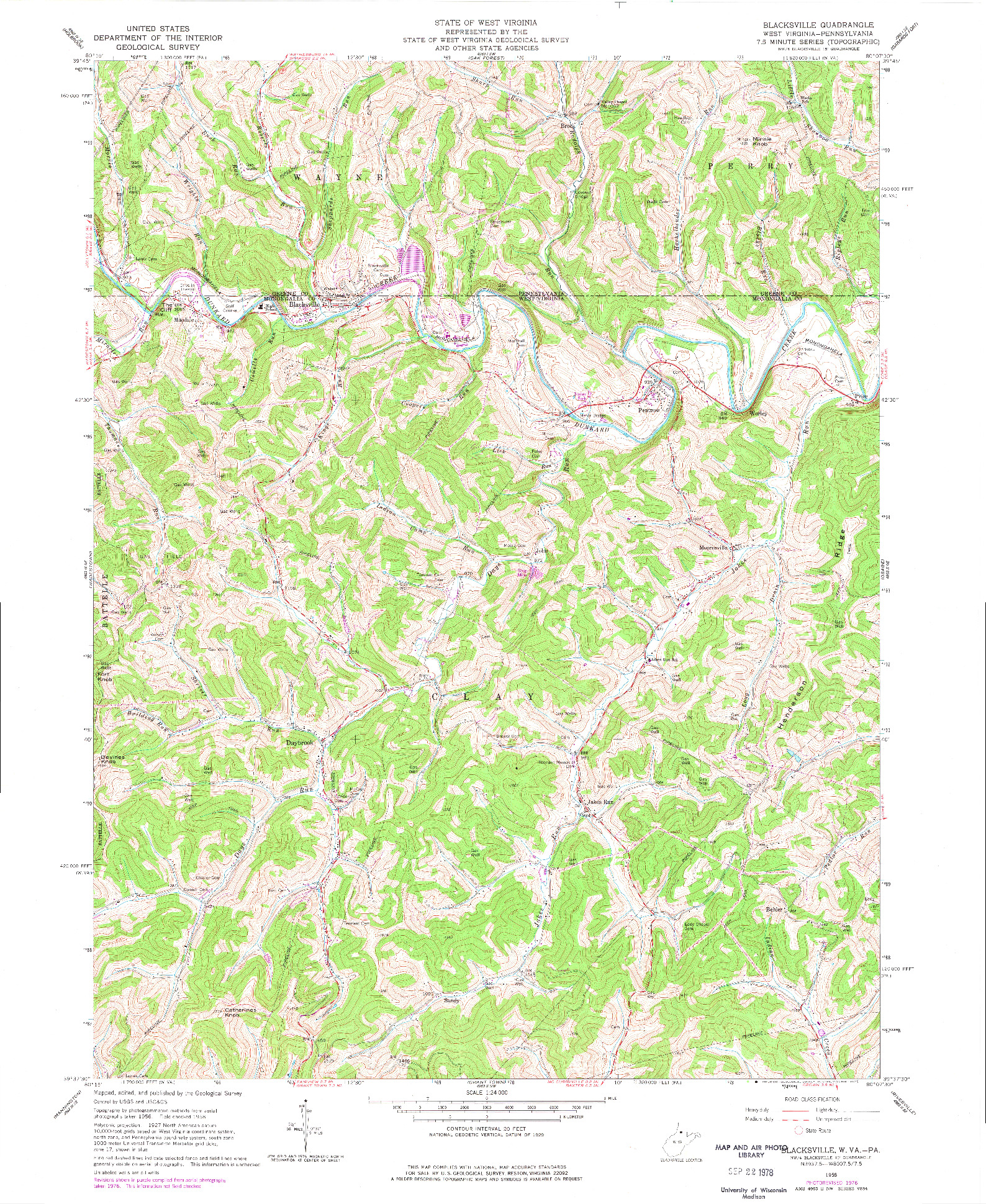 USGS 1:24000-SCALE QUADRANGLE FOR BLACKSVILLE, WV 1958