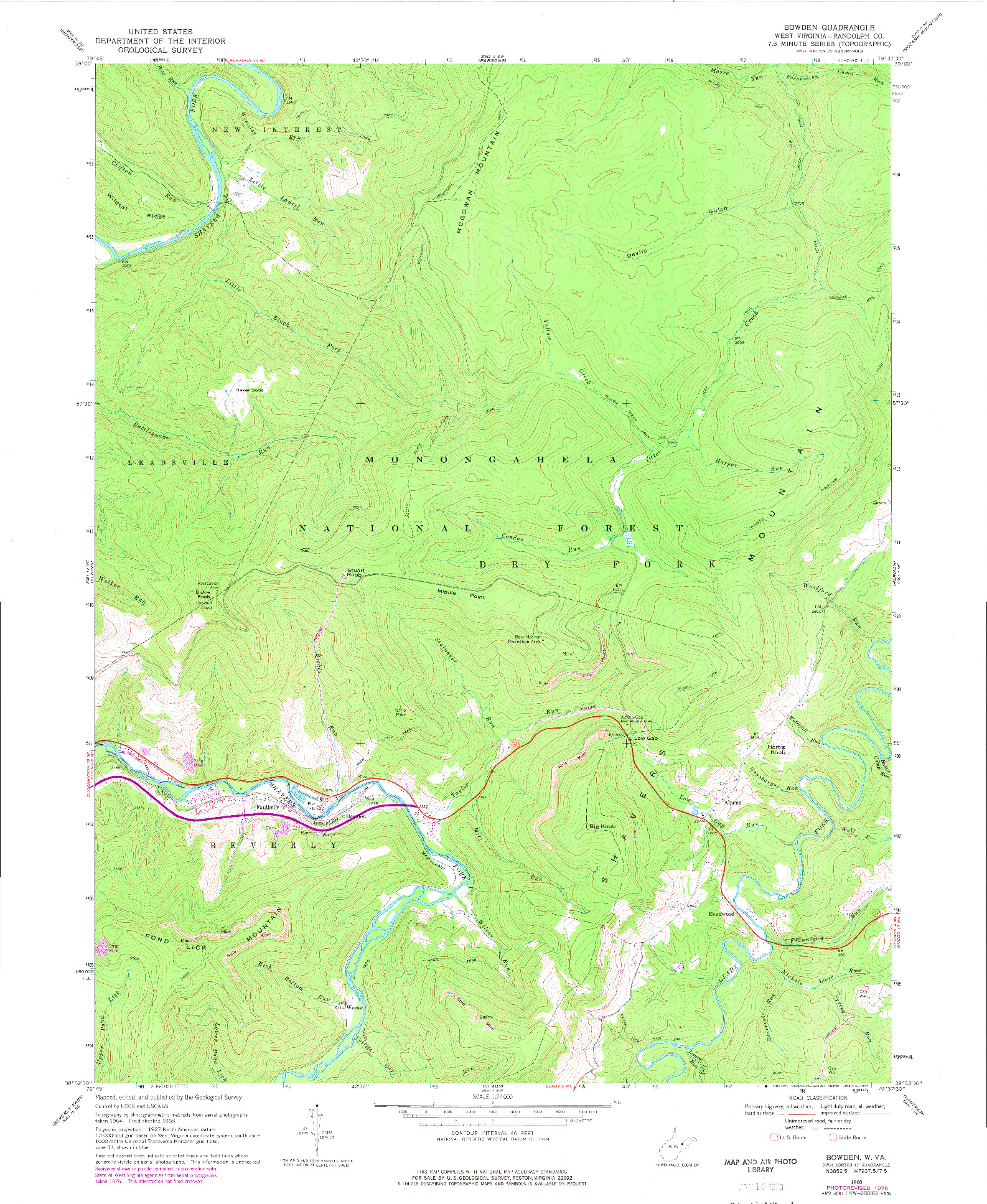 USGS 1:24000-SCALE QUADRANGLE FOR BOWDEN, WV 1968